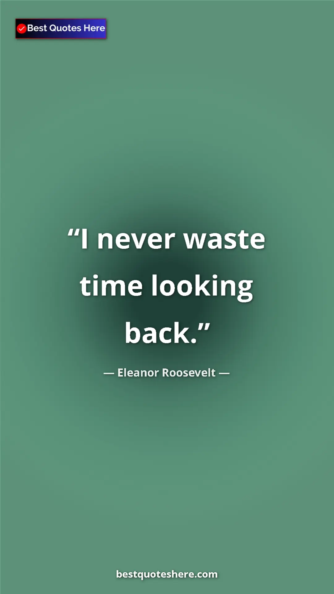 Eleanor Roosevelt Quote Card: "I never waste time looking back." Pinterest quote poster by Eleanor Roosevelt: "I never waste time looking back."