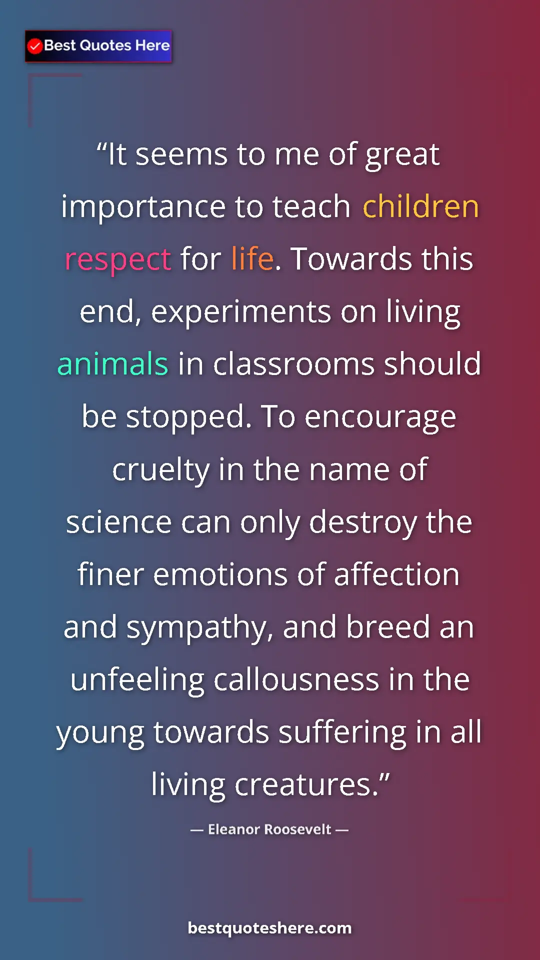 Eleanor Roosevelt Quote Card: "It seems to me of great importance to teach children..." Pinterest quote poster by Eleanor Roosevelt: "It seems to me of great importance to teach children..."