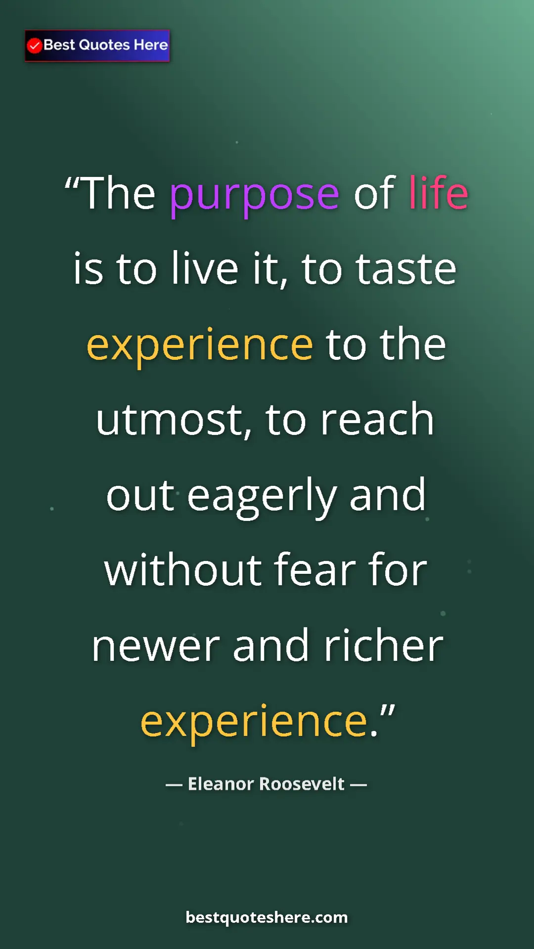 Pinterest quote poster by Eleanor Roosevelt: "The purpose of life is to live it, to taste experience to..."