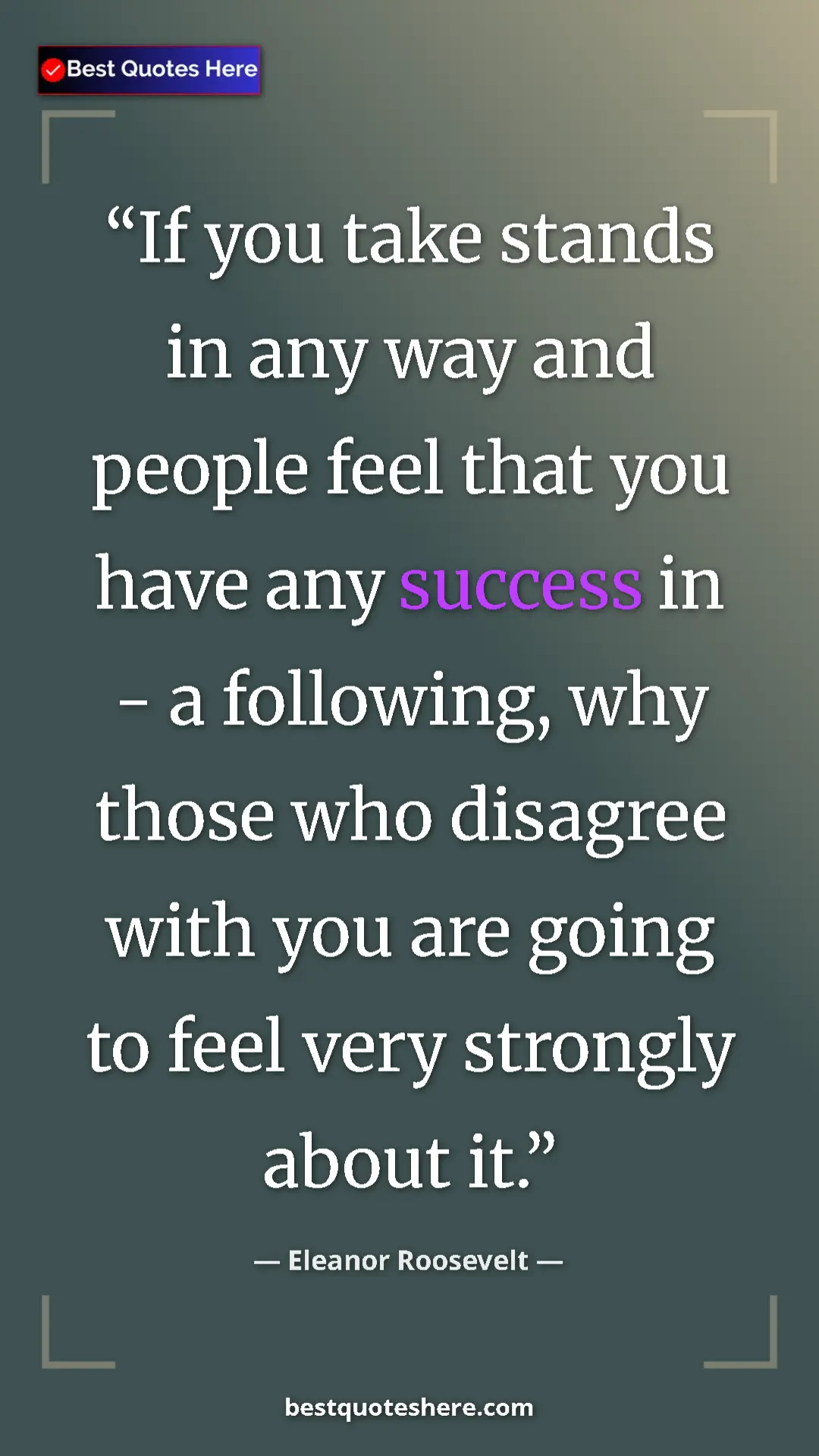 Pinterest quote poster by Eleanor Roosevelt: "If you take stands in any way and people feel that you have..."