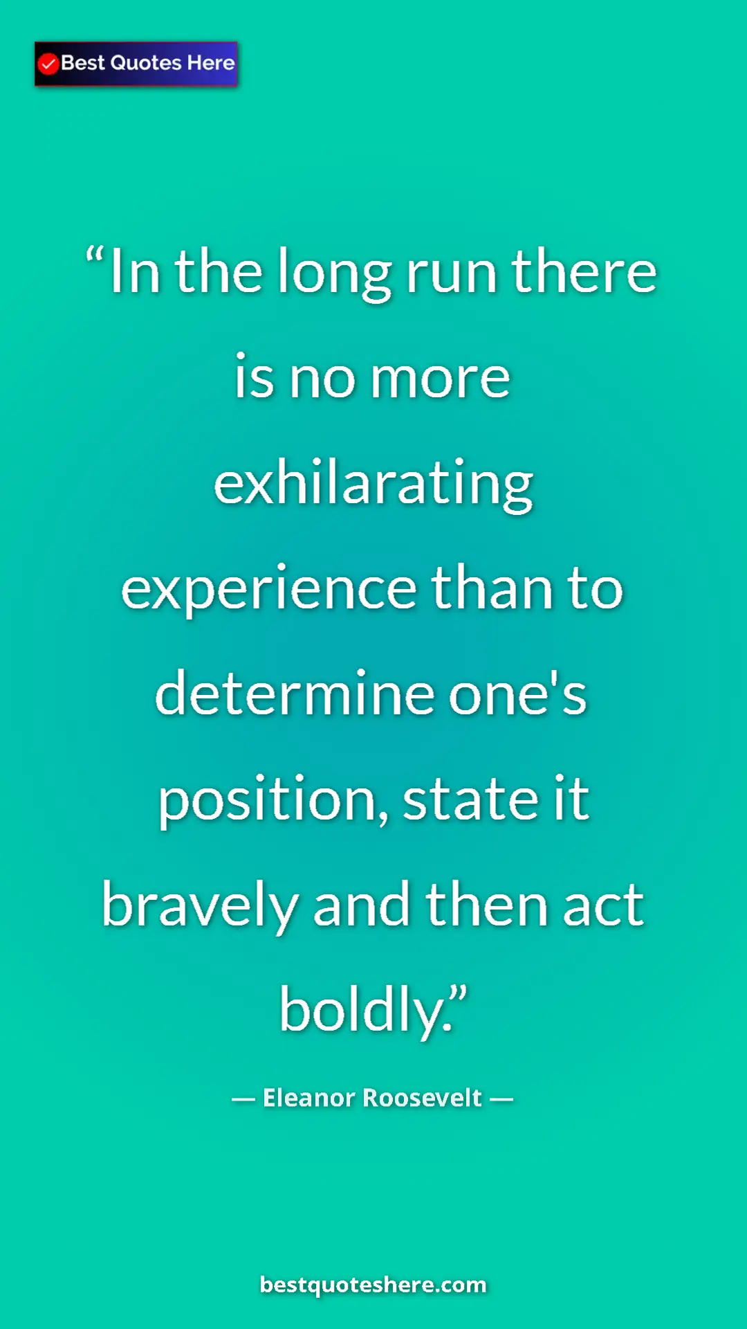 Pinterest quote poster by Eleanor Roosevelt: "In the long run there is no more exhilarating experience..."