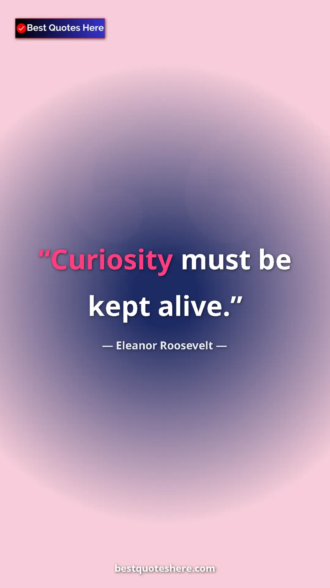 Pinterest quote poster by Eleanor Roosevelt: "Curiosity must be kept alive."