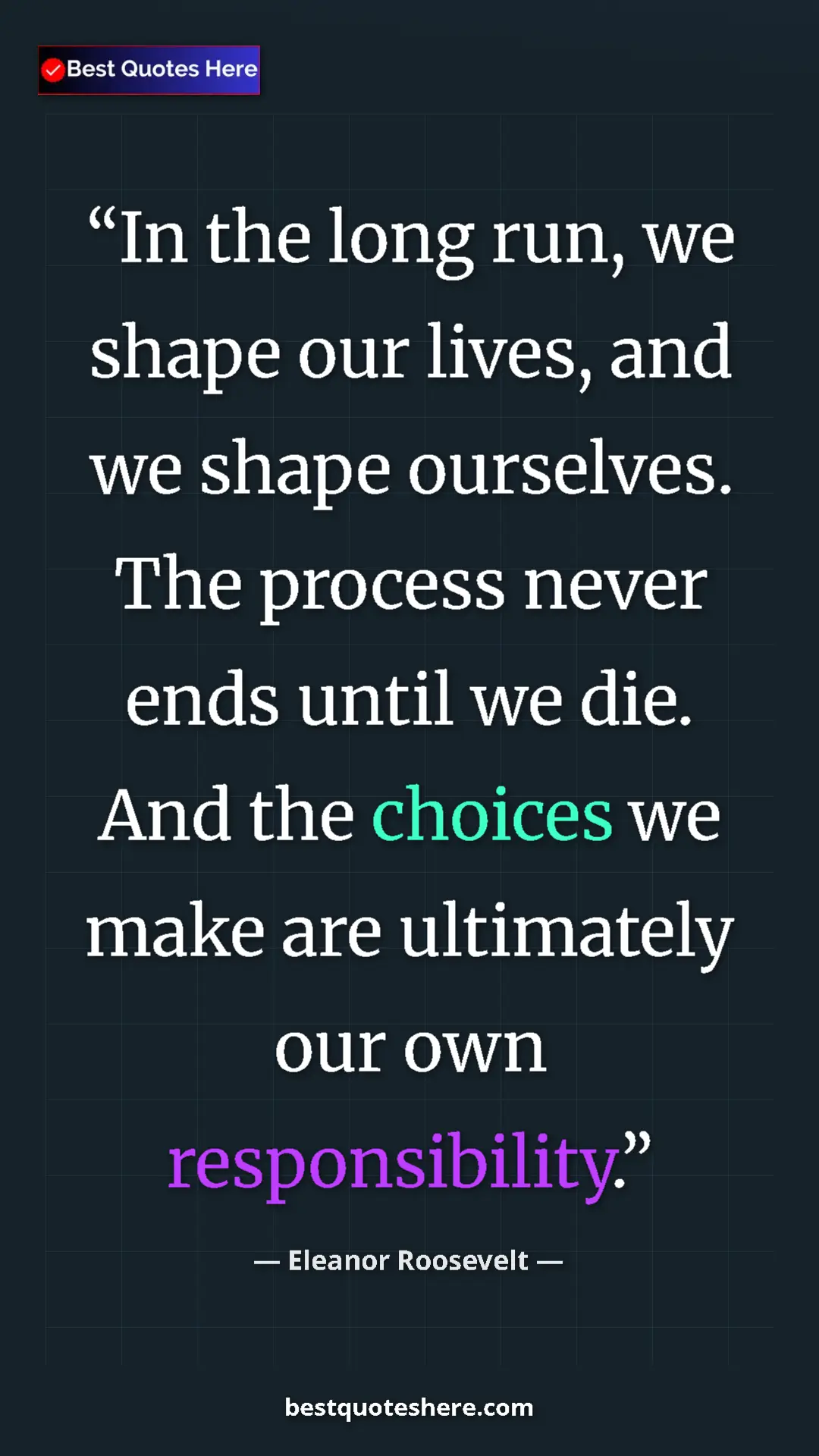 Pinterest quote poster by Eleanor Roosevelt: "In the long run, we shape our lives, and we shape..."