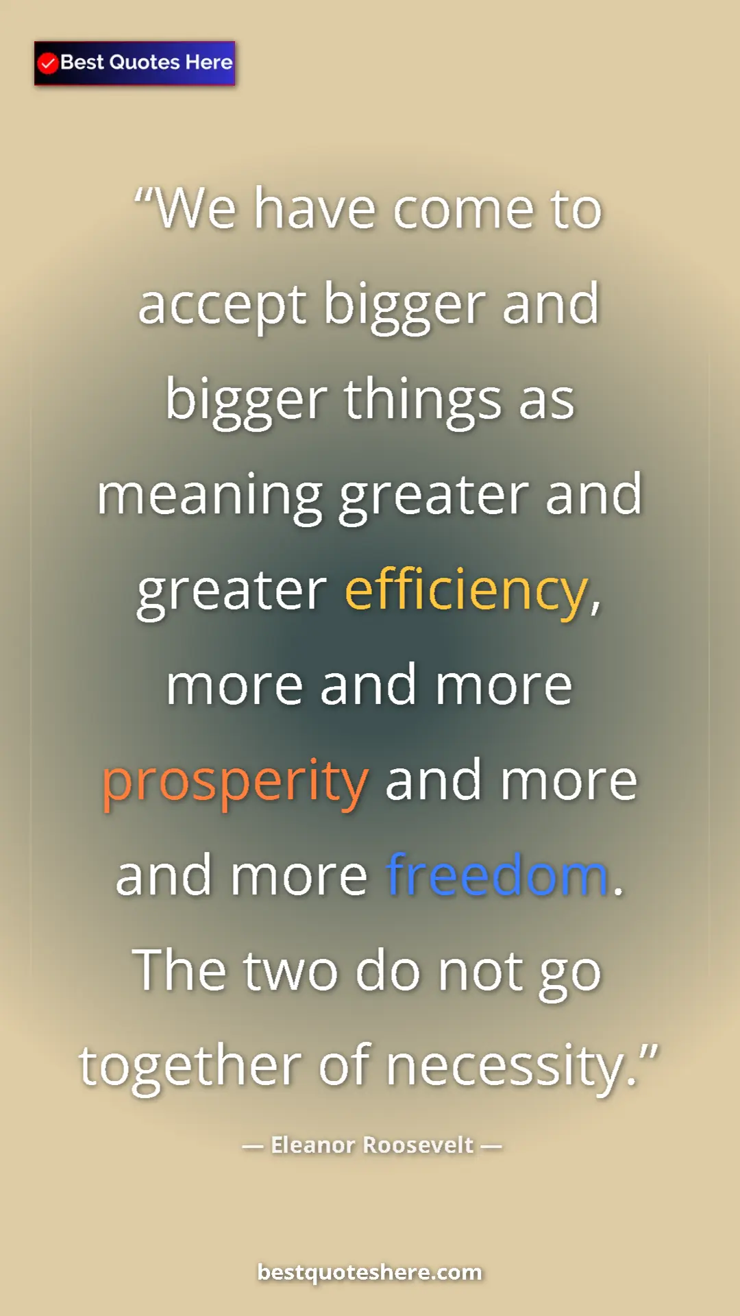 Pinterest quote poster by Eleanor Roosevelt: "We have come to accept bigger and bigger things as meaning..."
