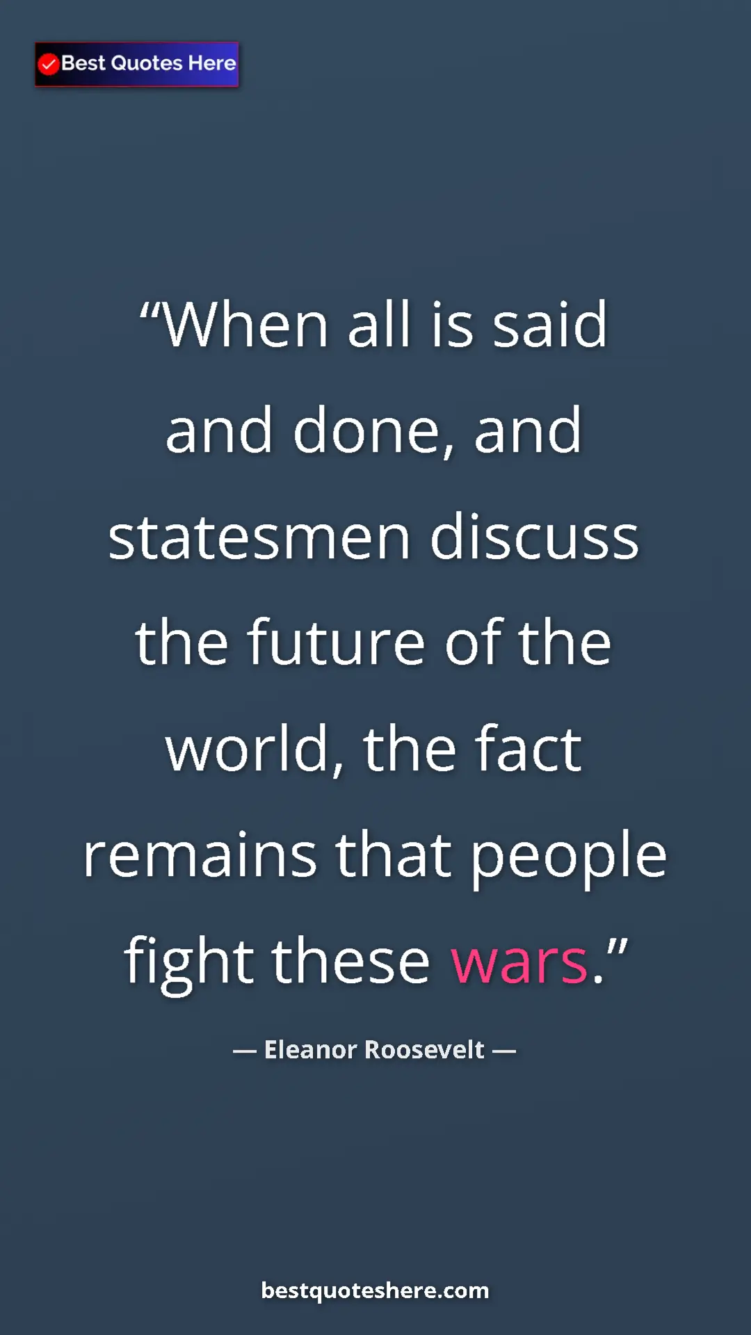 Pinterest quote poster by Eleanor Roosevelt: "When all is said and done, and statesmen discuss the future..."