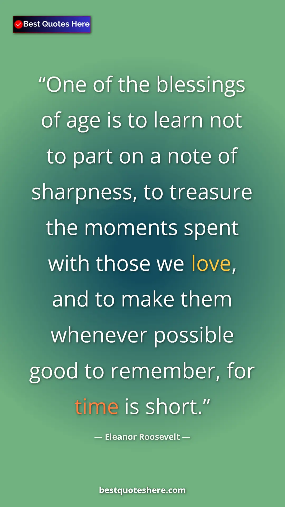 Pinterest quote poster by Eleanor Roosevelt: "One of the blessings of age is to learn not to part on a..."