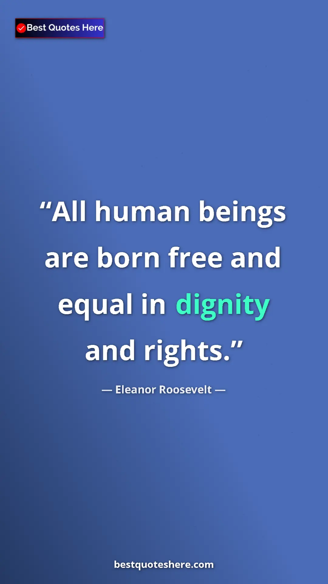 Pinterest quote poster by Eleanor Roosevelt: "All human beings are born free and equal in dignity and..."