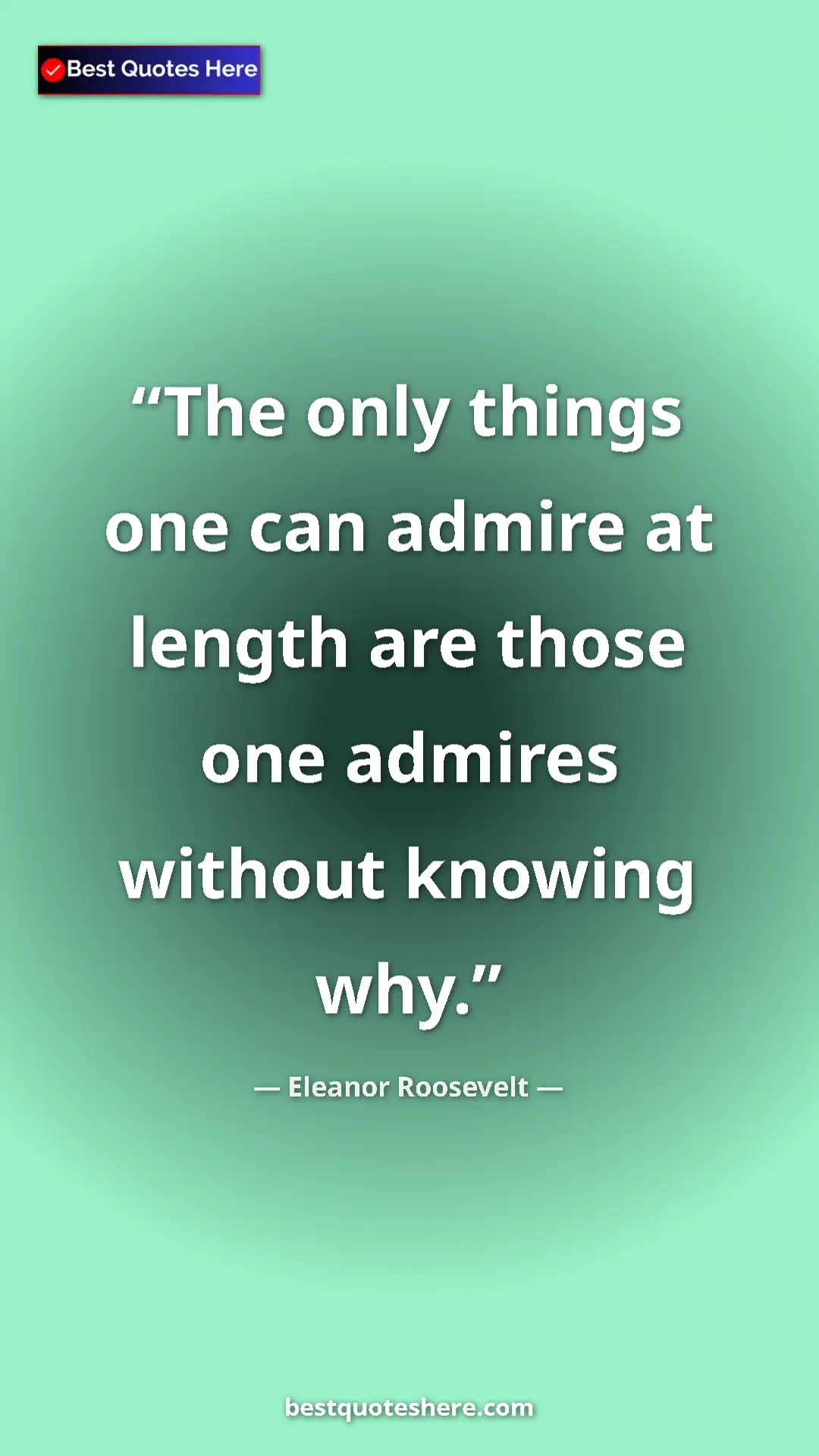 Pinterest quote poster by Eleanor Roosevelt: "The only things one can admire at length are those one..."