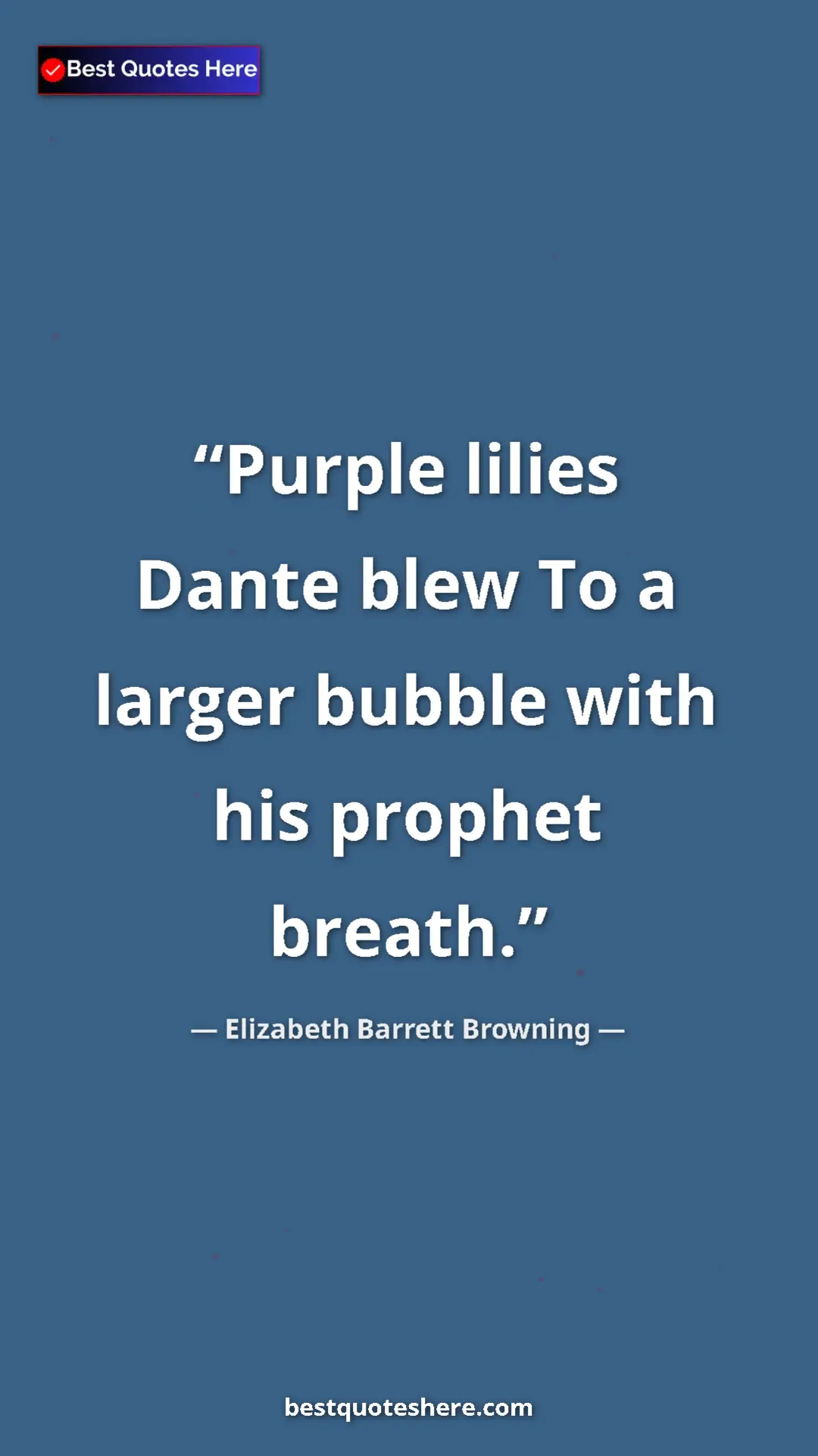 Pinterest quote poster by Elizabeth Barrett Browning: "Purple lilies Dante blew To a larger bubble with his..."