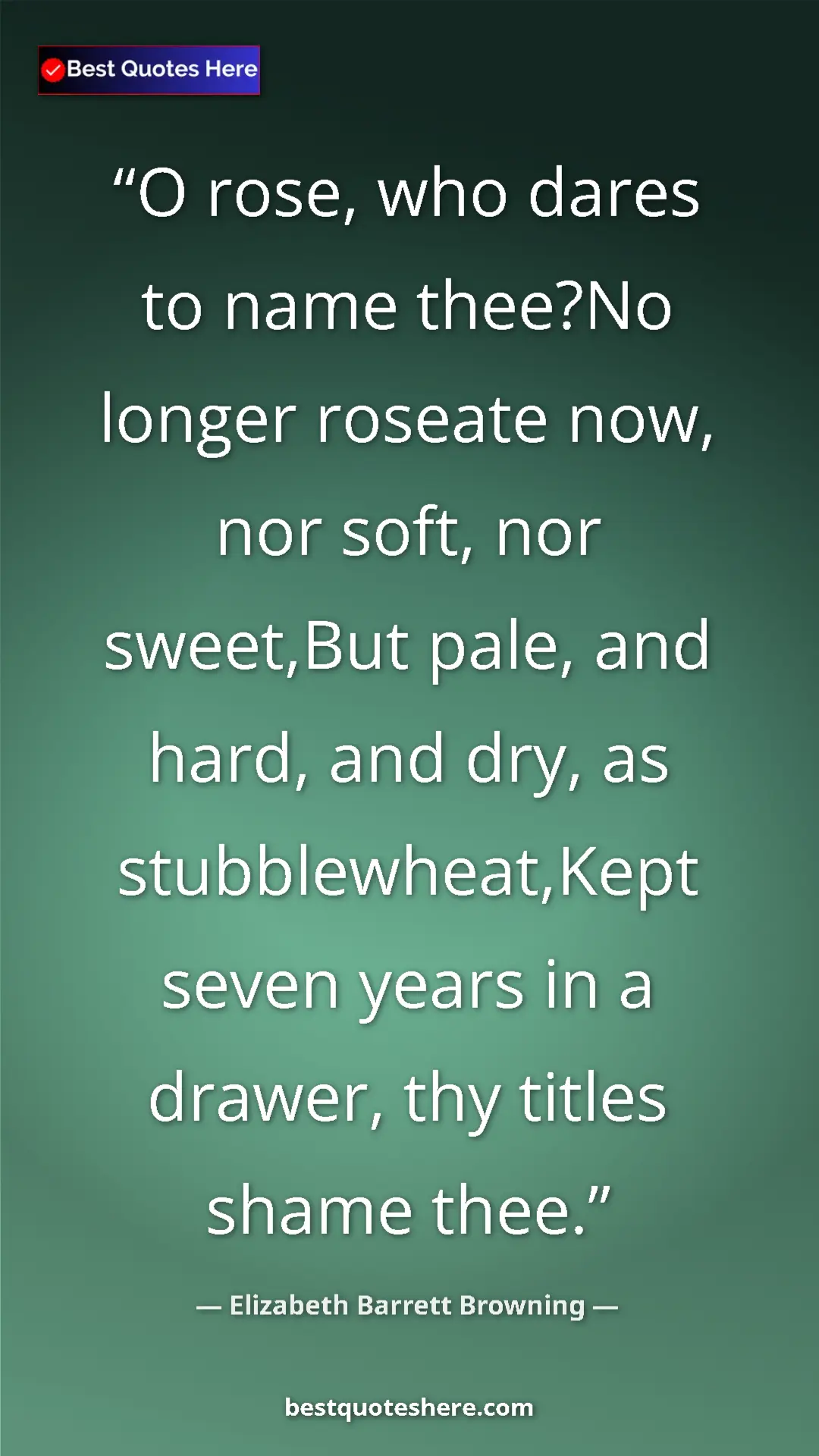 Pinterest quote poster by Elizabeth Barrett Browning: "O rose, who dares to name thee?No longer roseate now, nor..."