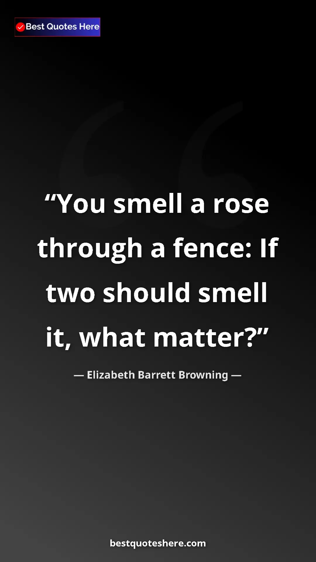 Pinterest quote poster by Elizabeth Barrett Browning: "You smell a rose through a fence: If two should smell it,..."