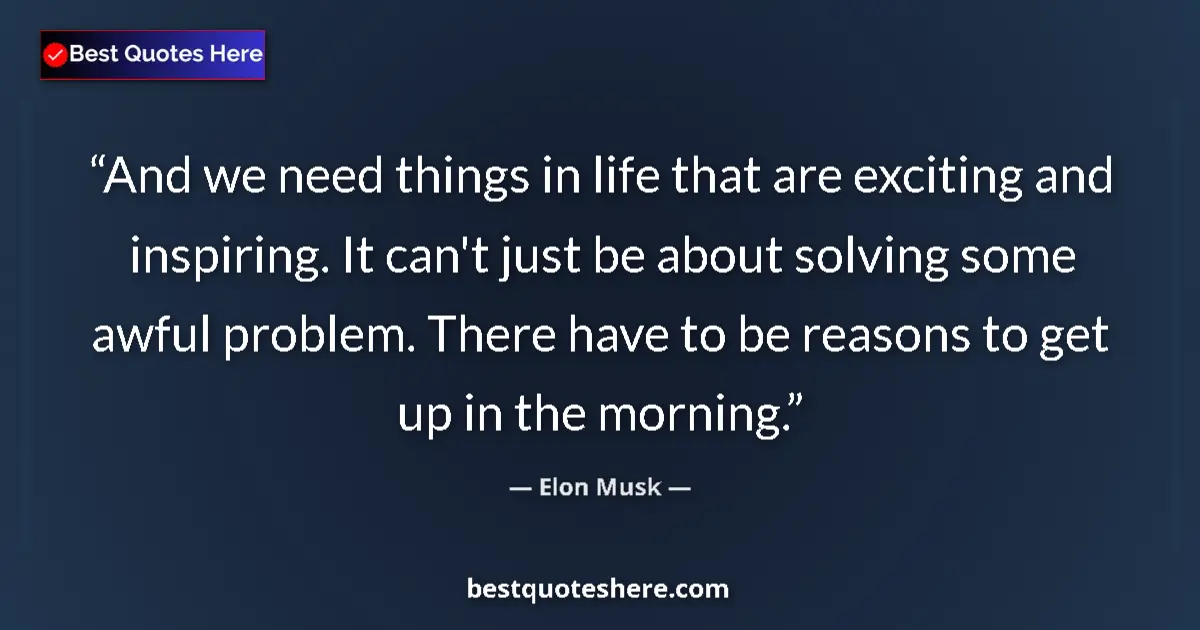 Quote by Elon Musk: And we need things in life that are exciting and inspiring. It can't just be about solving some awfu...