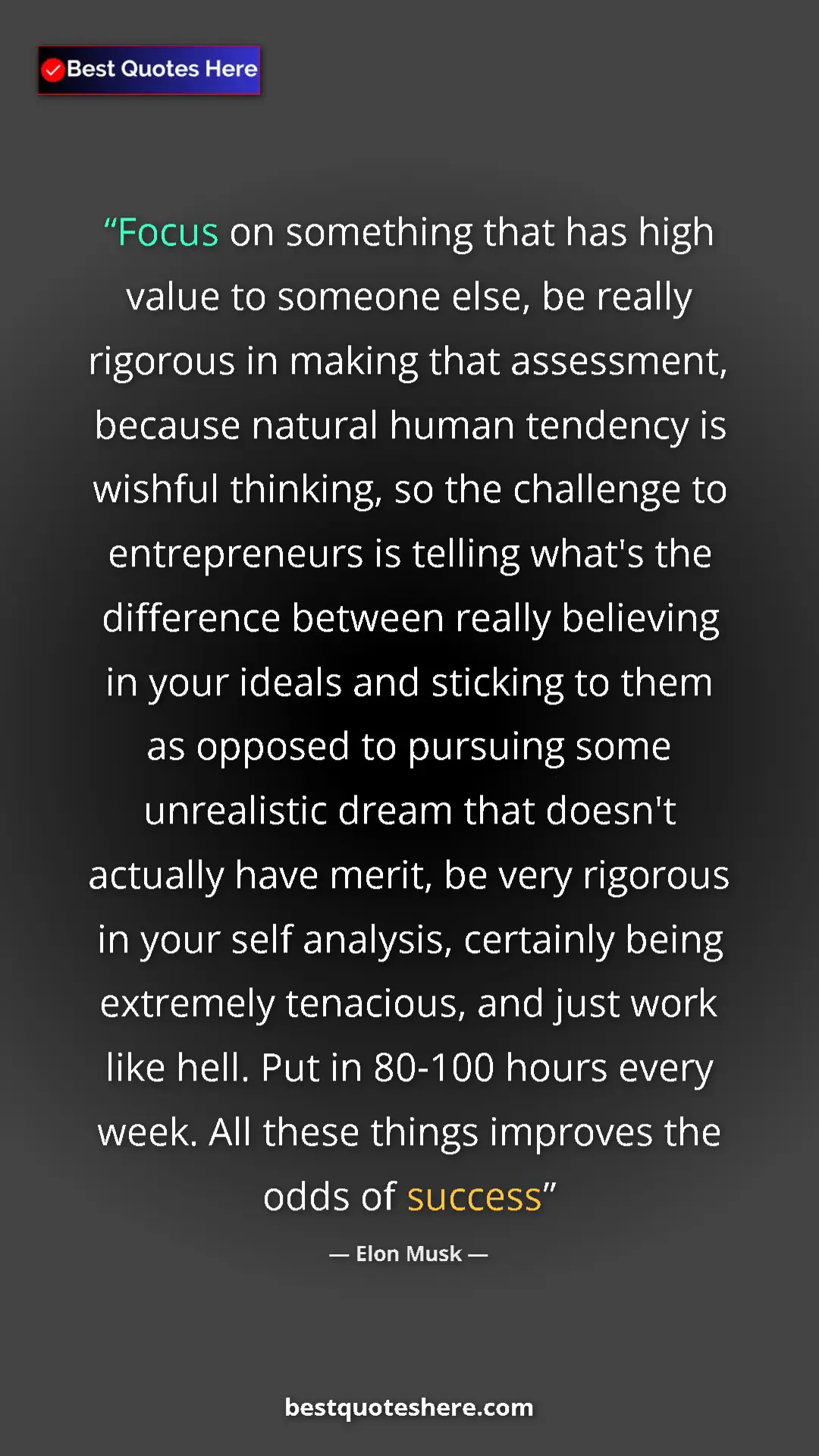 Pinterest quote poster by Elon Musk: "Focus on something that has high value to someone else, be..."