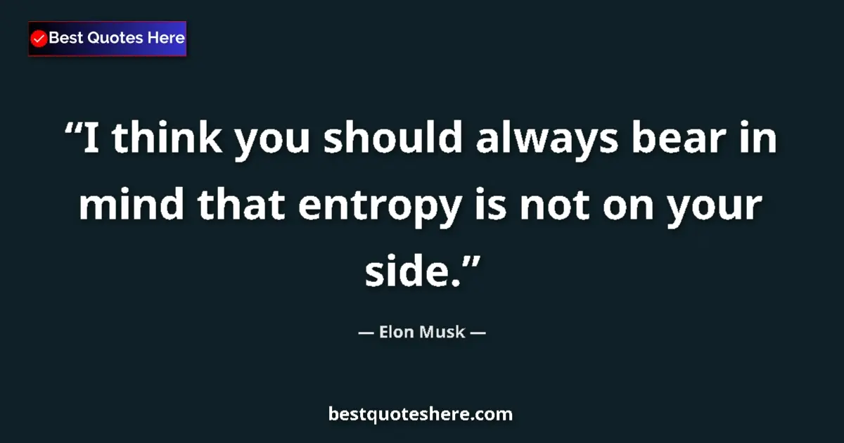 Quote by Elon Musk: I think you should always bear in mind that entropy is not on your side....