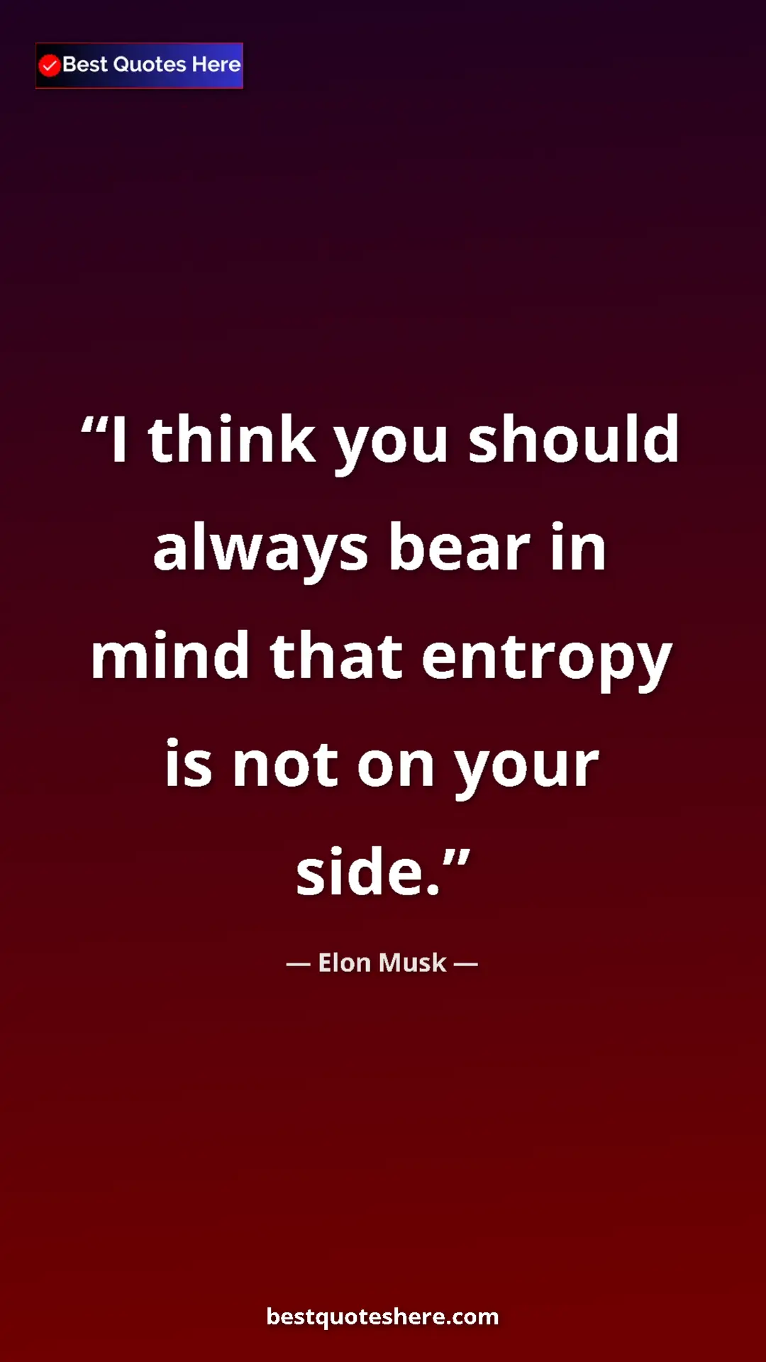 Pinterest quote poster by Elon Musk: "I think you should always bear in mind that entropy is not..."
