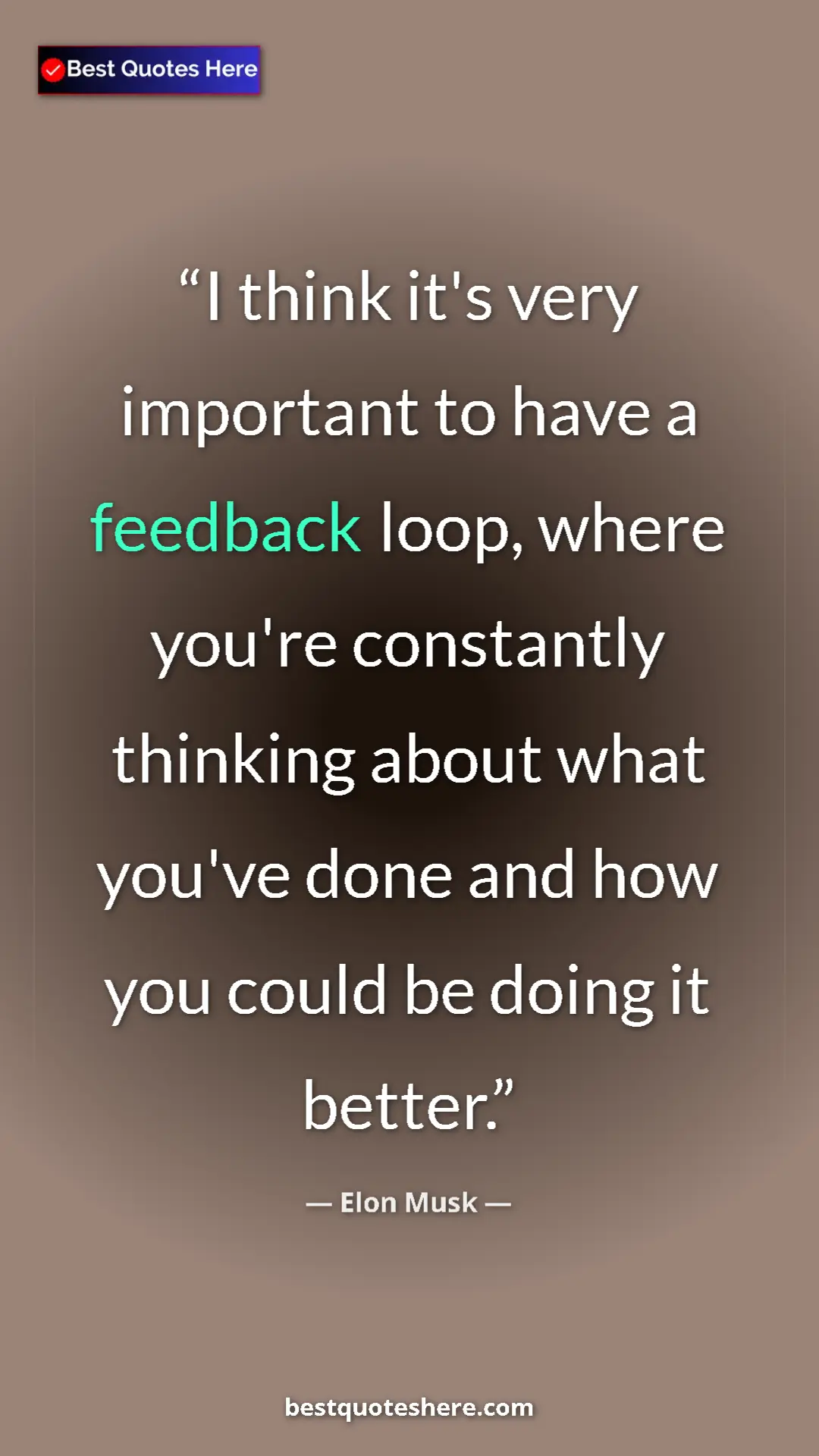 Pinterest quote poster by Elon Musk: "I think it's very important to have a feedback loop, where..."