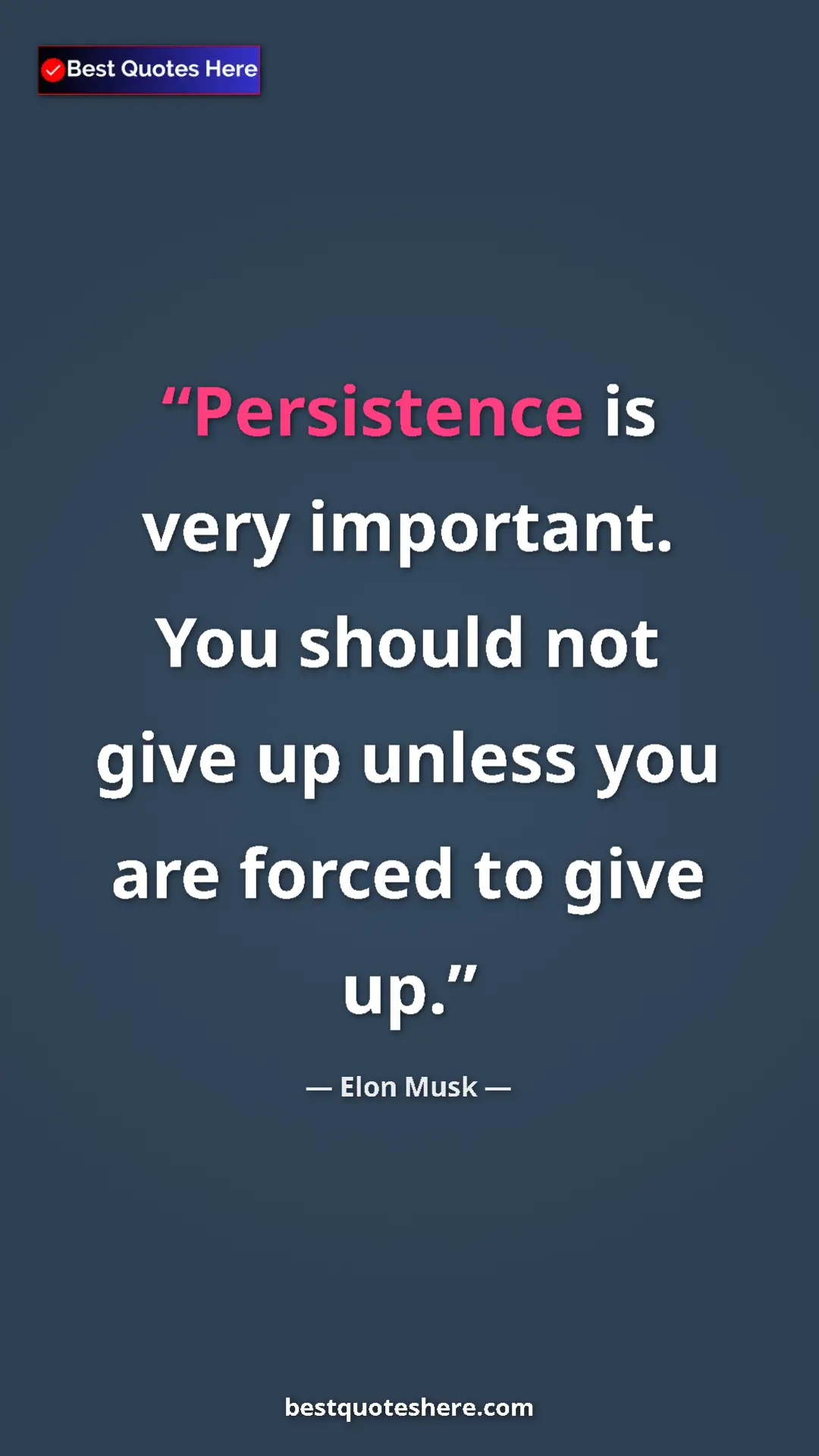 Elon Musk Quote Card: "Persistence is very important. You should not give up..." Pinterest quote poster by Elon Musk: "Persistence is very important. You should not give up..."