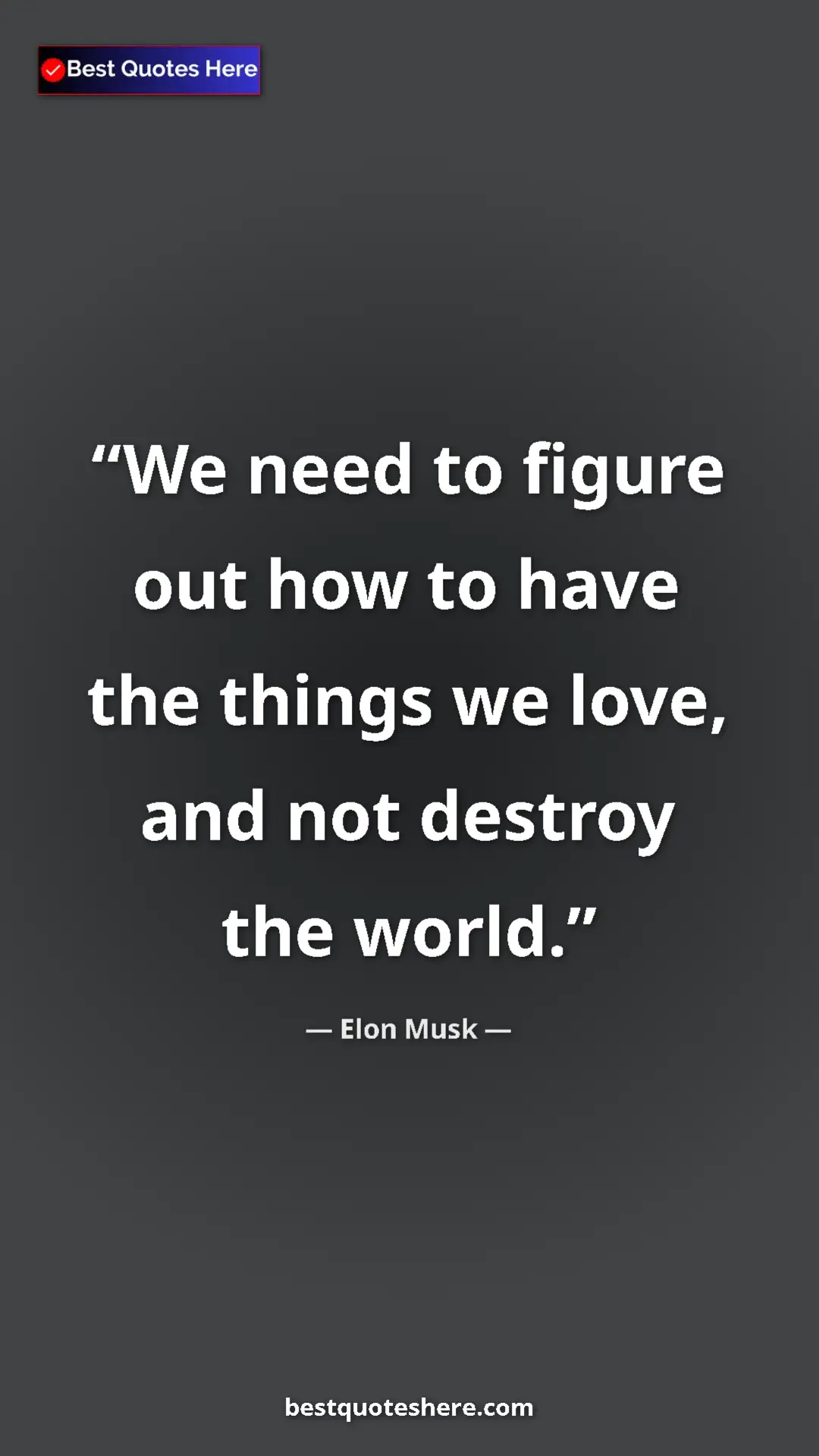 Pinterest quote poster by Elon Musk: "We need to figure out how to have the things we love, and..."