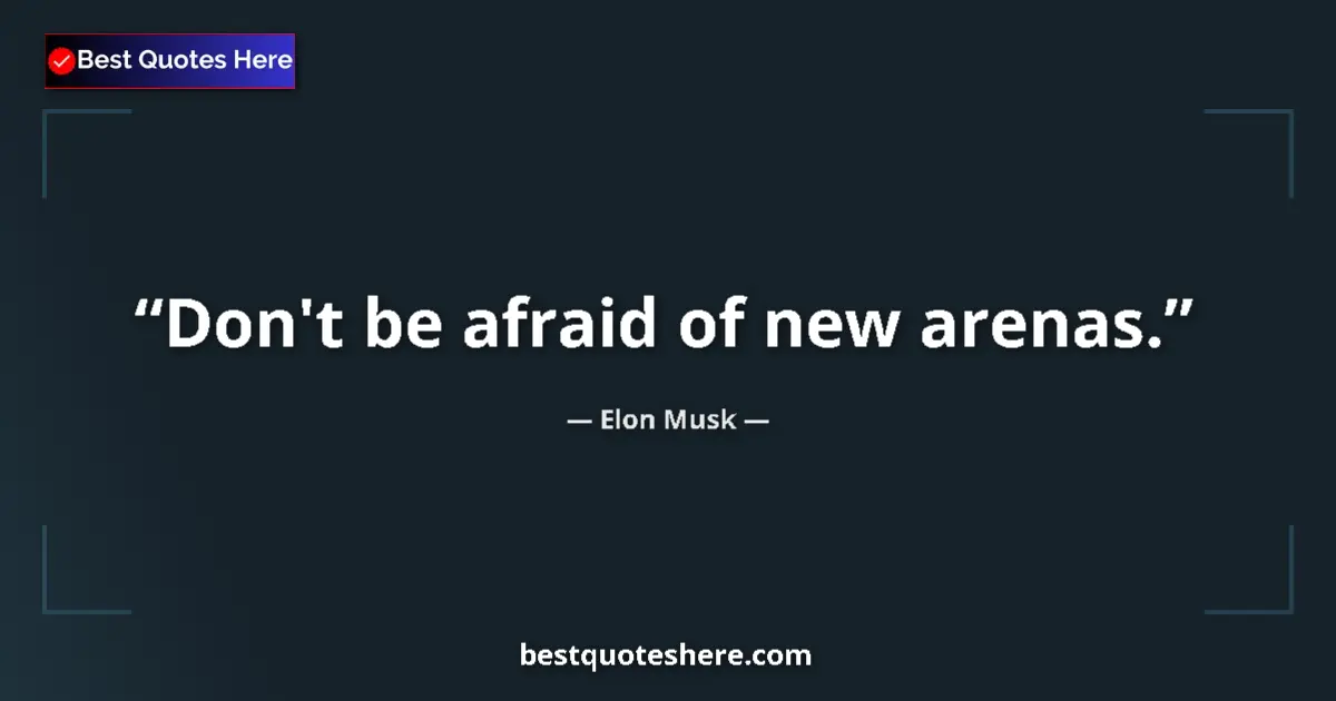Quote by Elon Musk: Don't be afraid of new arenas....