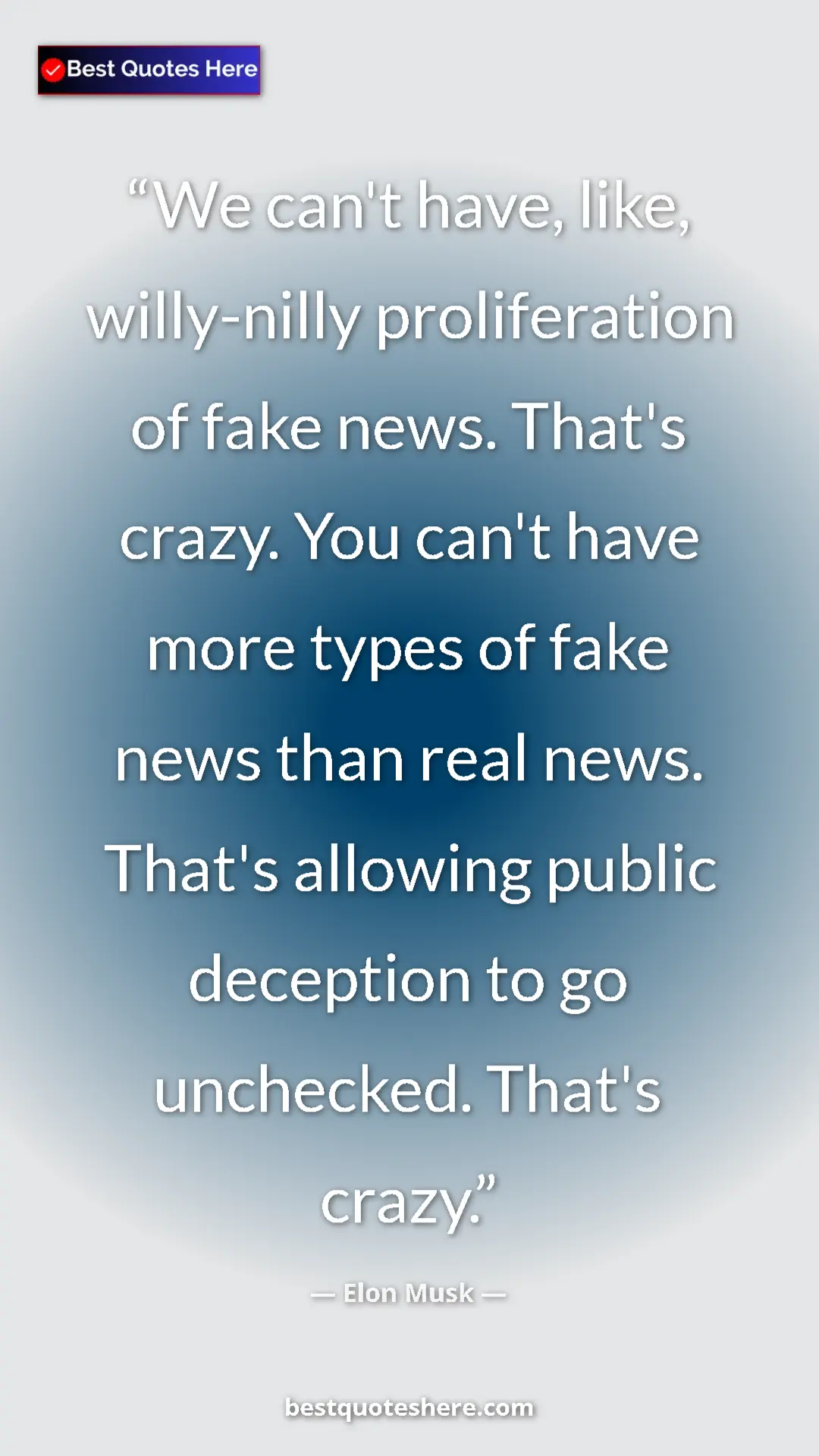 Pinterest quote poster by Elon Musk: "We can't have, like, willy-nilly proliferation of fake..."