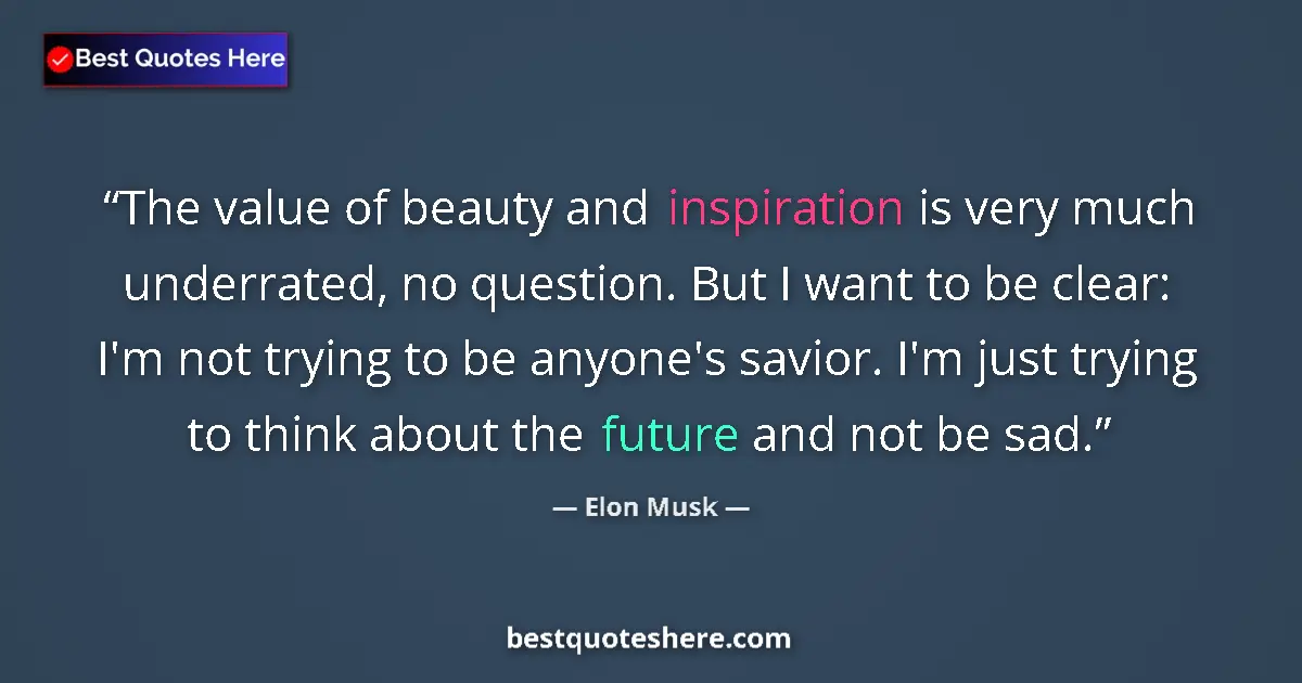 Quote by Elon Musk: The value of beauty and inspiration is very much underrated, no question. But I want to be clear: I'...
