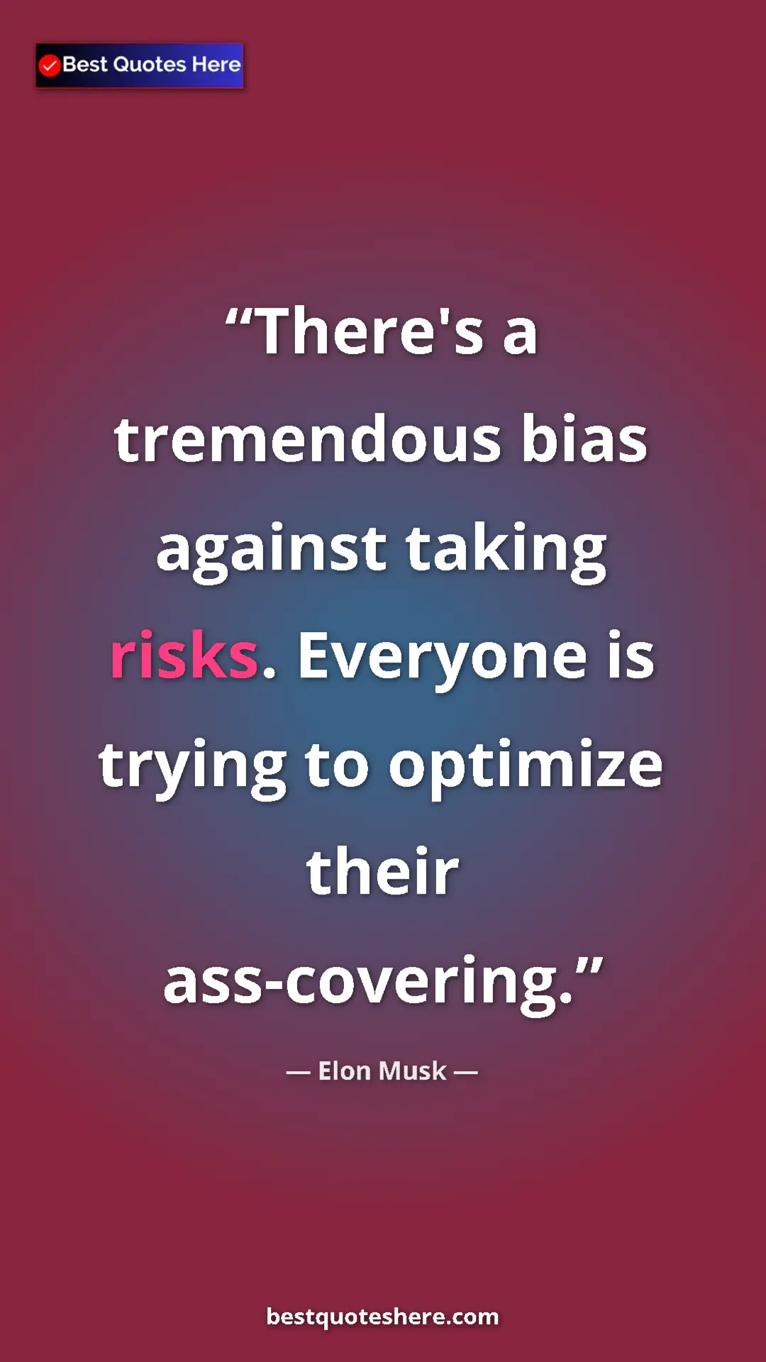 Pinterest quote poster by Elon Musk: "There's a tremendous bias against taking risks. Everyone is..."