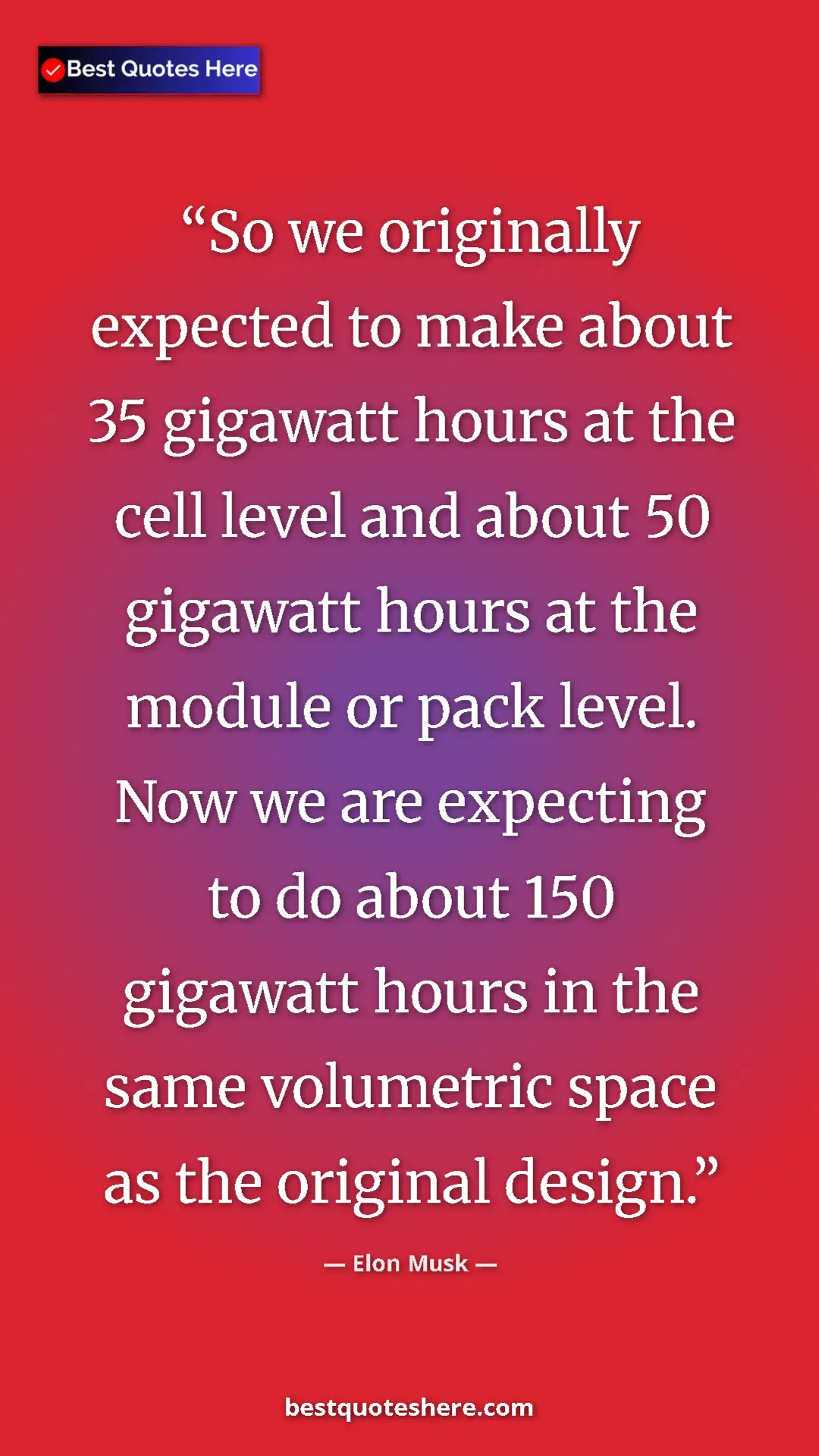 Pinterest quote poster by Elon Musk: "So we originally expected to make about 35 gigawatt hours..."