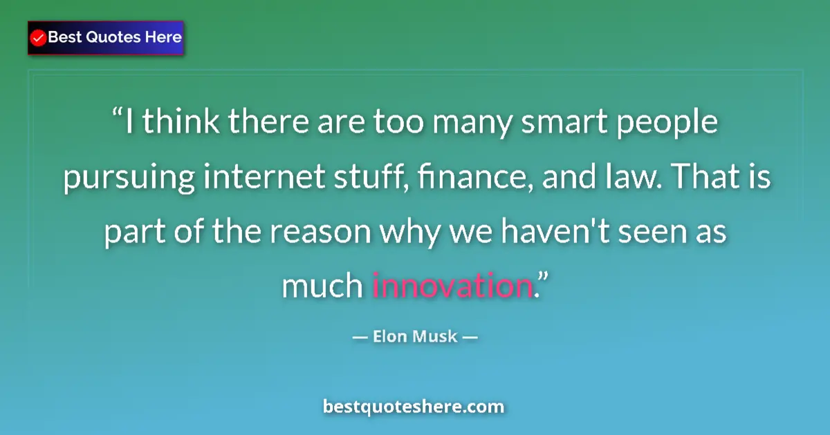 Quote by Elon Musk: I think there are too many smart people pursuing internet stuff, finance, and law. That is part of t...