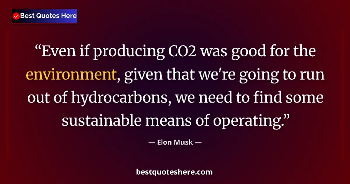 Quote by Elon Musk: Even if producing CO2 was good for the environment, given that we're going to run out of hydrocarbon...