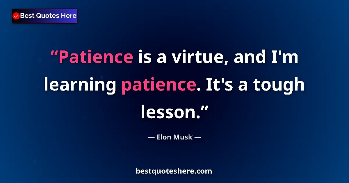 Quote by Elon Musk: Patience is a virtue, and I'm learning patience. It's a tough lesson....
