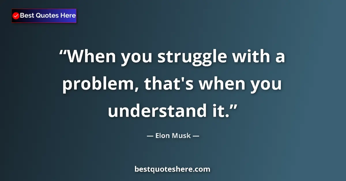 Quote by Elon Musk: When you struggle with a problem, that's when you understand it....