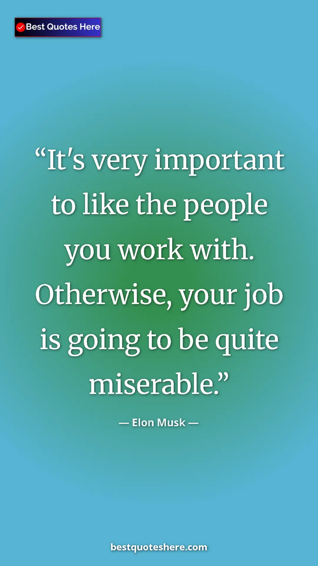 Elon Musk Quote Card: "It's very important to like the people you work with. Otherw" Pinterest quote poster by Elon Musk: "It's very important to like the people you work with. Otherw"