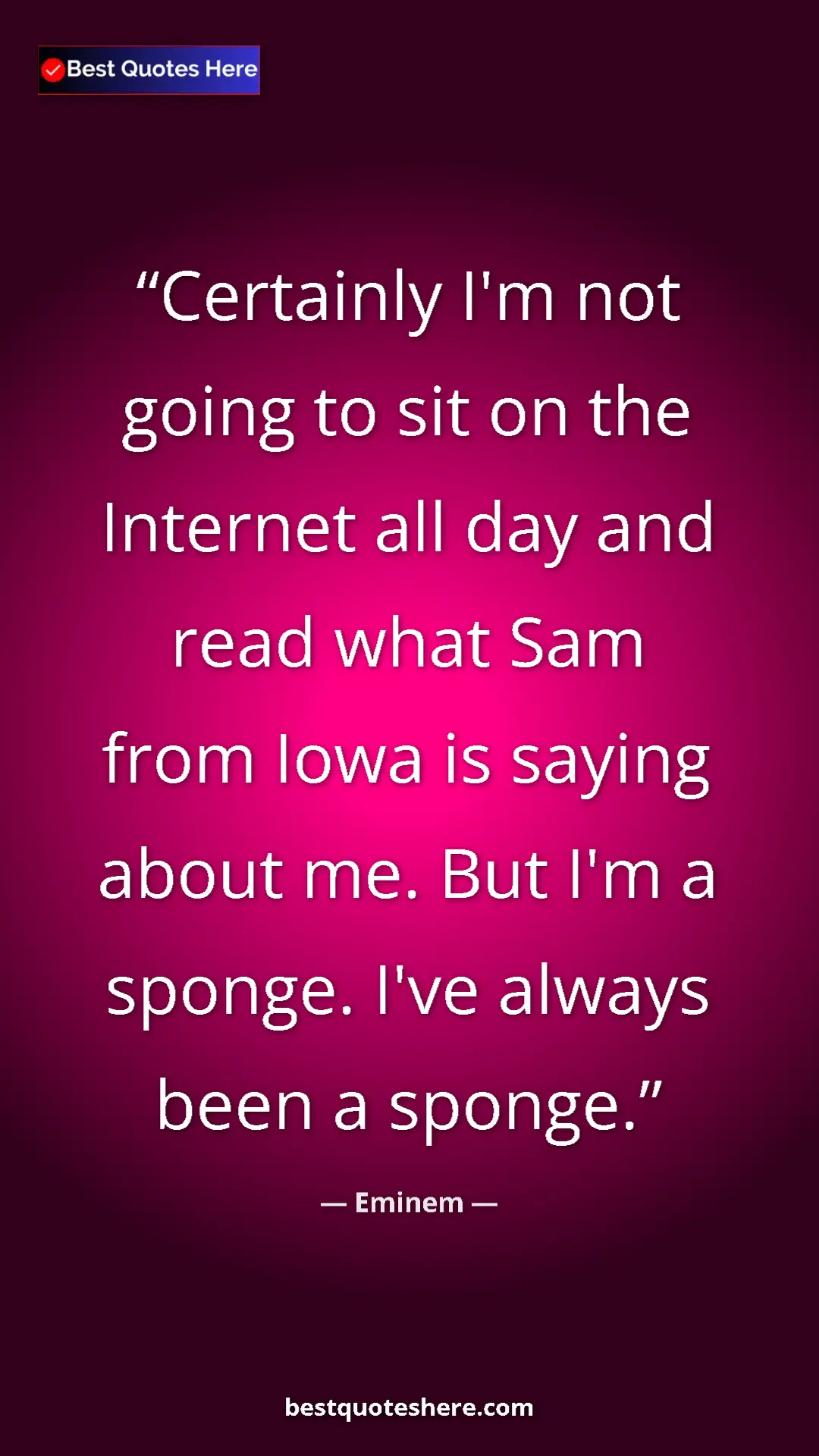 Pinterest quote poster by Eminem: "Certainly I'm not going to sit on the Internet all day and..."