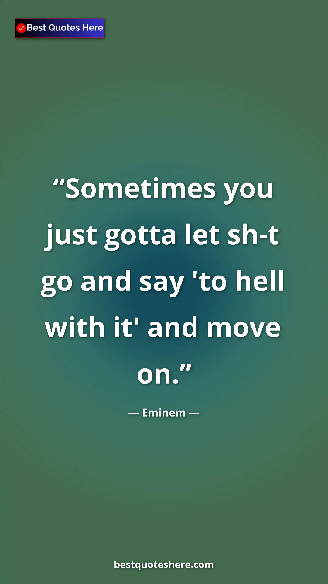 Pinterest quote poster by Eminem: "Sometimes you just gotta let sh-t go and say 'to hell with..."