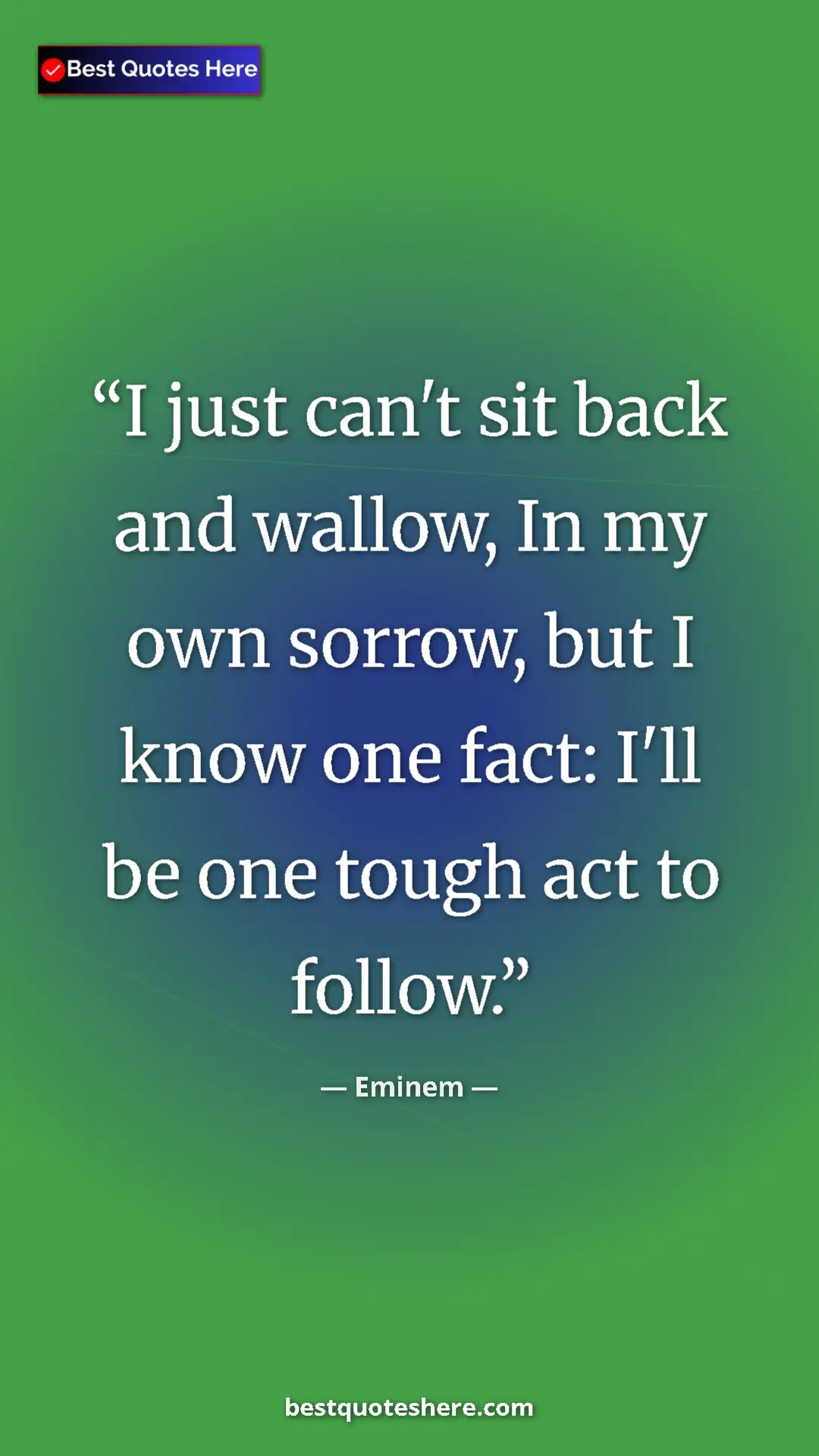Pinterest quote poster by Eminem: "I just can't sit back and wallow, In my own sorrow, but I..."
