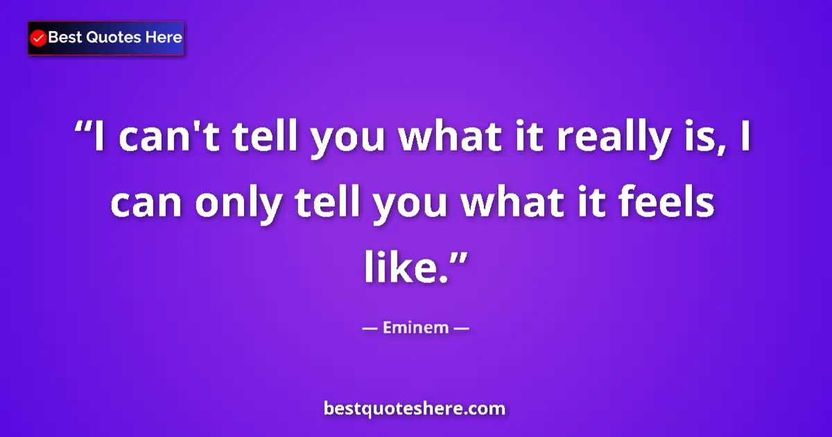 Quote by Eminem: I can't tell you what it really is, I can only tell you what it feels like....