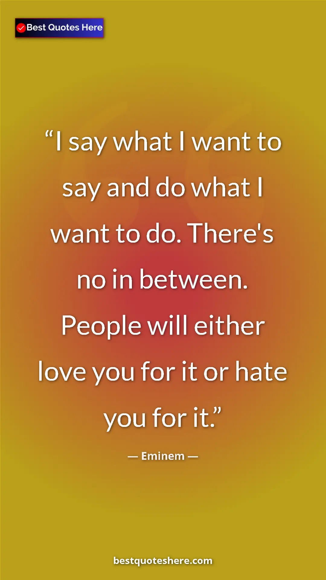 Pinterest quote poster by Eminem: "I say what I want to say and do what I want to do. There's..."