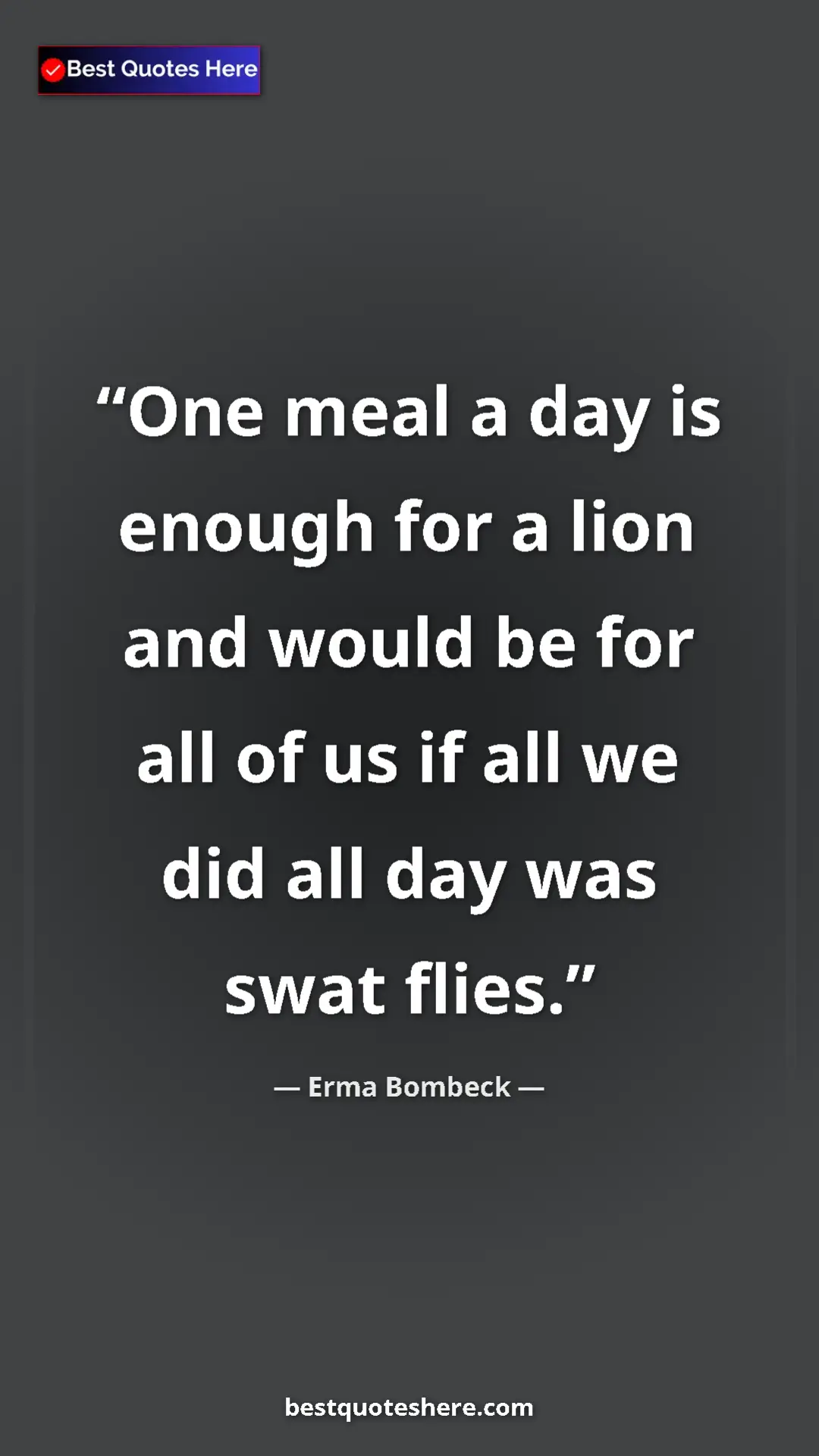 Erma Bombeck Quote Card: "One meal a day is enough for a lion and would be for all of..." Pinterest quote poster by Erma Bombeck: "One meal a day is enough for a lion and would be for all of..."