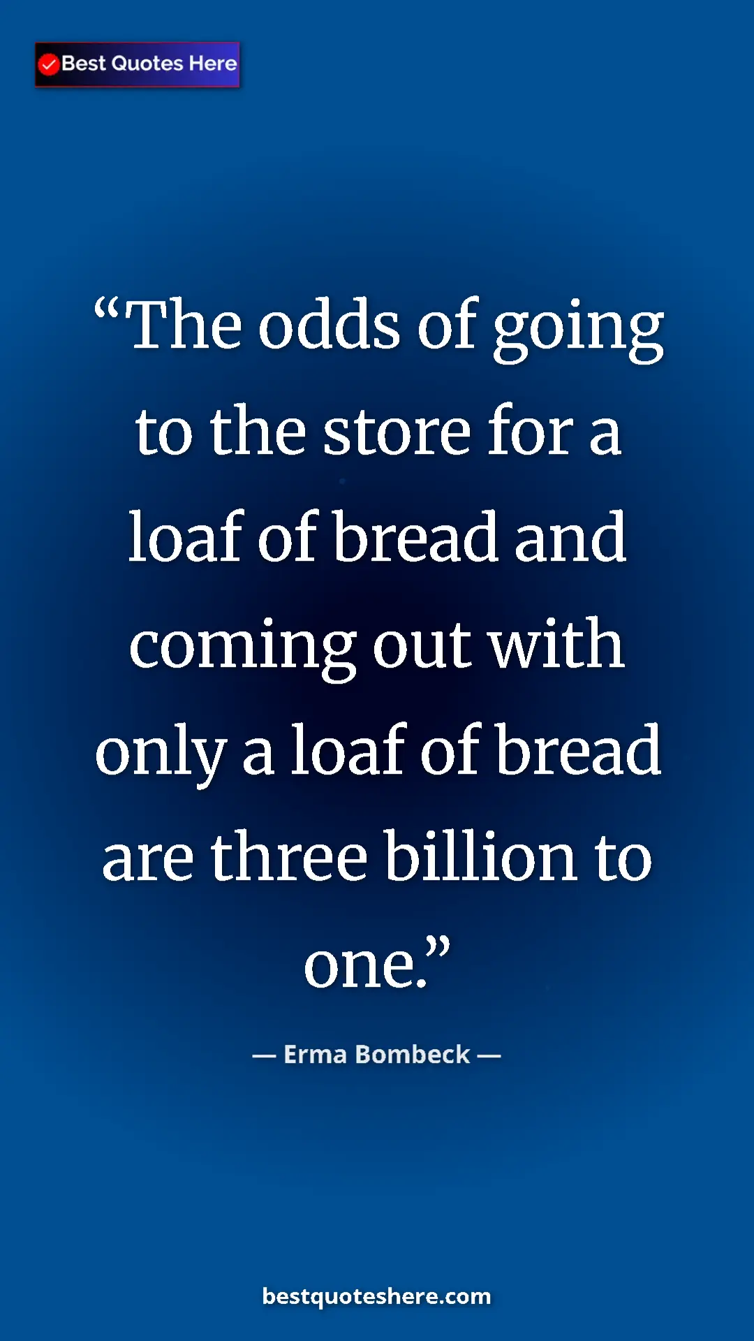Pinterest quote poster by Erma Bombeck: "The odds of going to the store for a loaf of bread and..."
