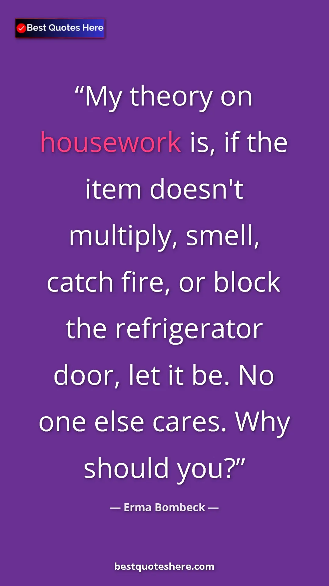 Pinterest quote poster by Erma Bombeck: "My theory on housework is, if the item doesn't multiply,..."
