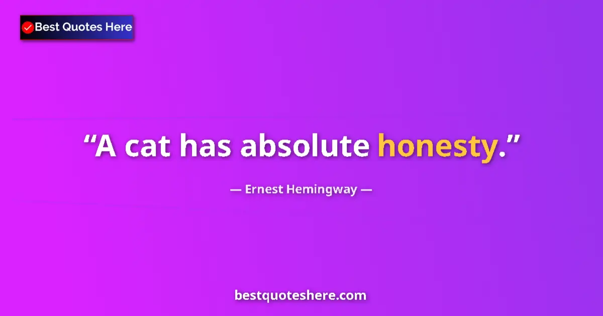 Quote by Ernest Hemingway: A cat has absolute honesty....