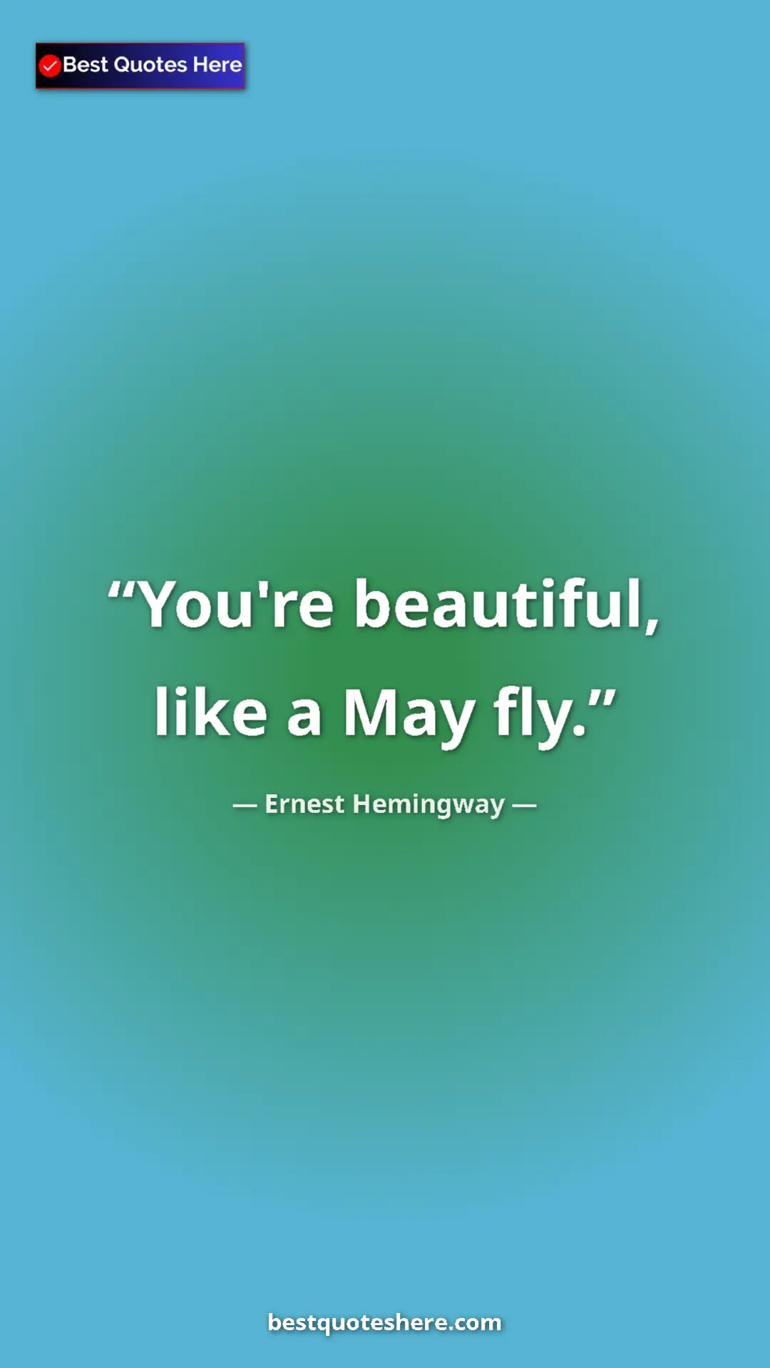 Ernest Hemingway Quote Card: "You're beautiful, like a May fly." Pinterest quote poster by Ernest Hemingway: "You're beautiful, like a May fly."