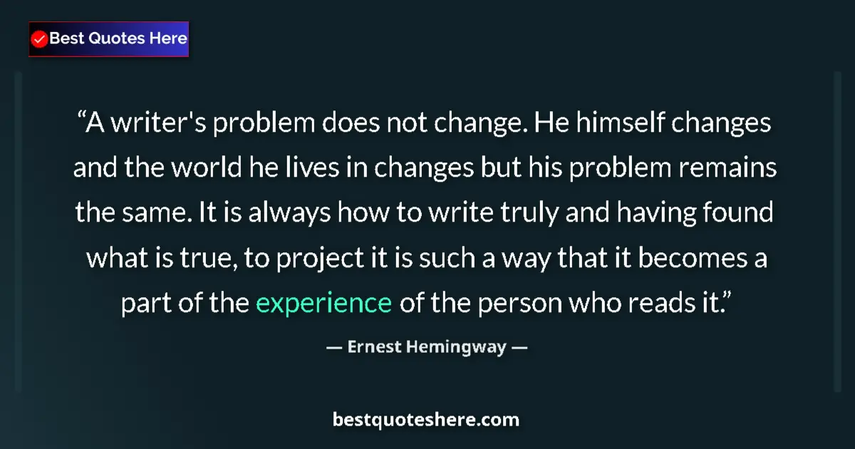 Image for the quote by Ernest Hemingway: A writer's problem does not change. He himself changes and the world he lives in changes but his pro...