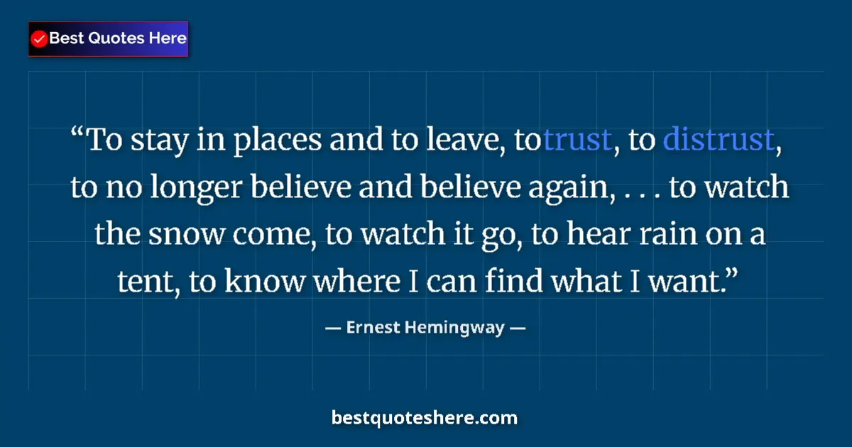 Quote by Ernest Hemingway: To stay in places and to leave, to trust, to distrust, to no longer believe and believe again, . . ....