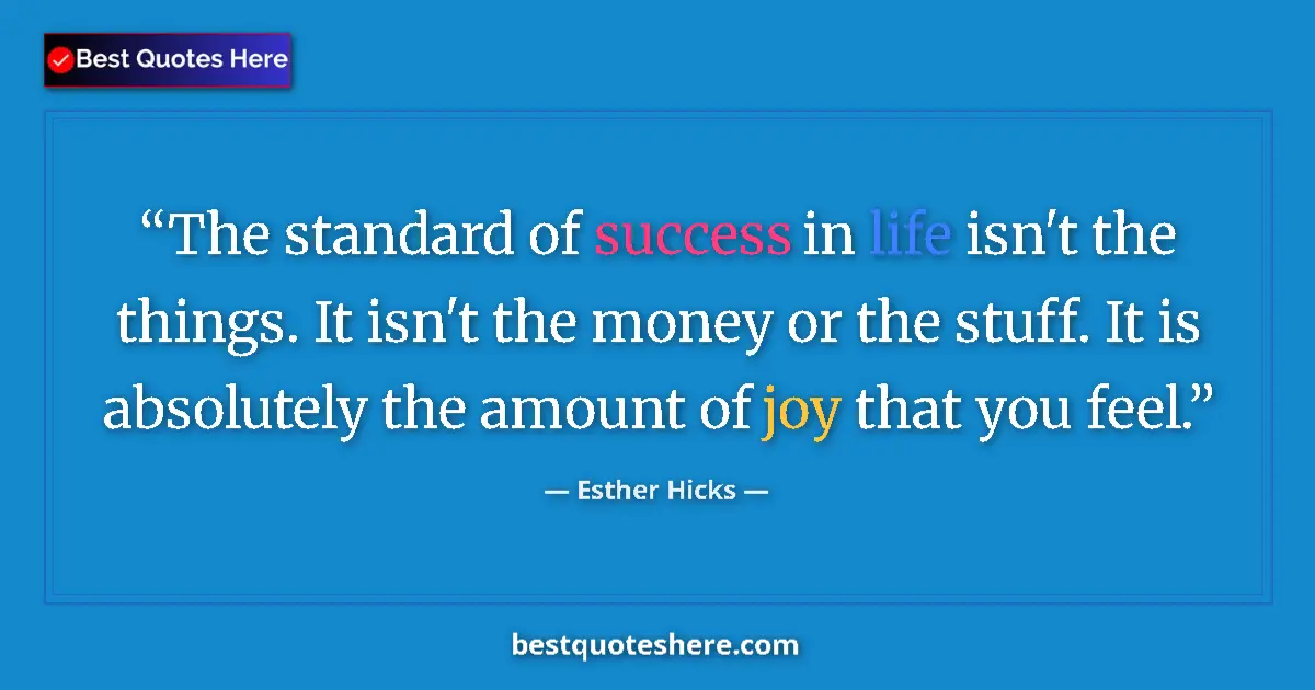 Image for the quote by Esther Hicks: The standard of success in life isn't the things. It isn't the money or the stuff. It is absolutely ...