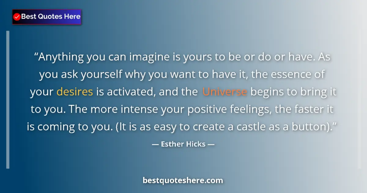 Quote by Esther Hicks: Anything you can imagine is yours to be or do or have. As you ask yourself why you want to have it, ...