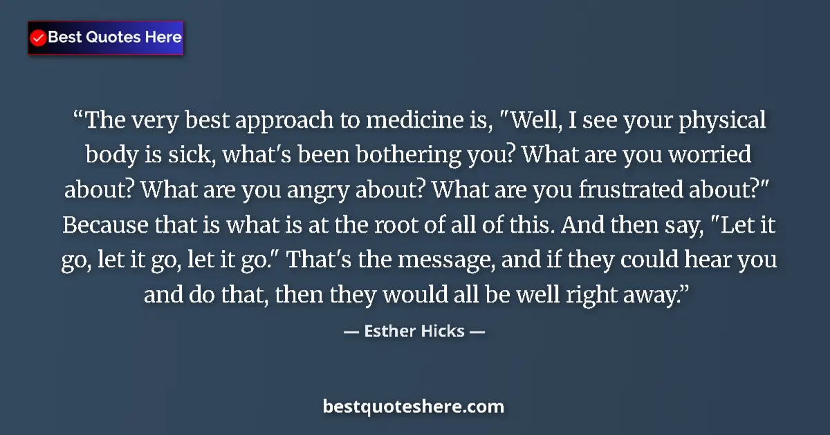 Quote by Esther Hicks: The very best approach to medicine is, 