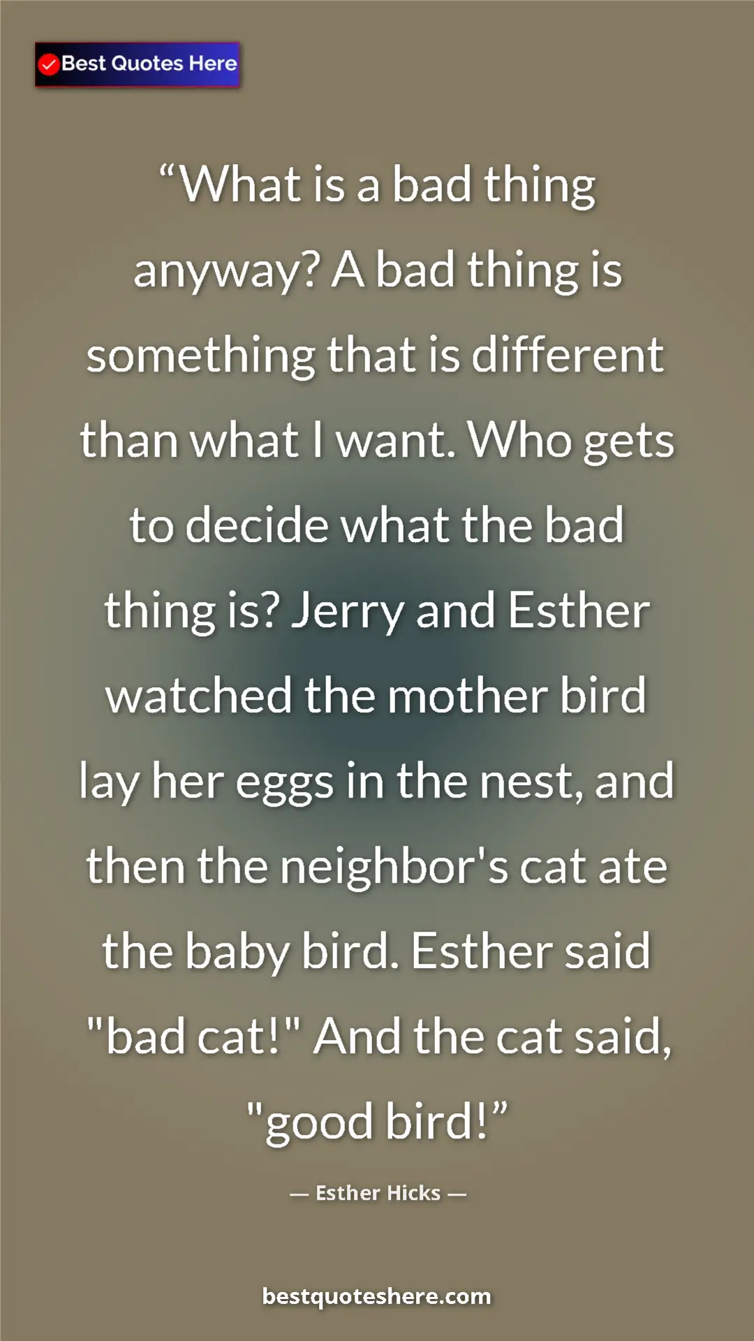 Pinterest quote poster by Esther Hicks: "What is a bad thing anyway? A bad thing is something that..."