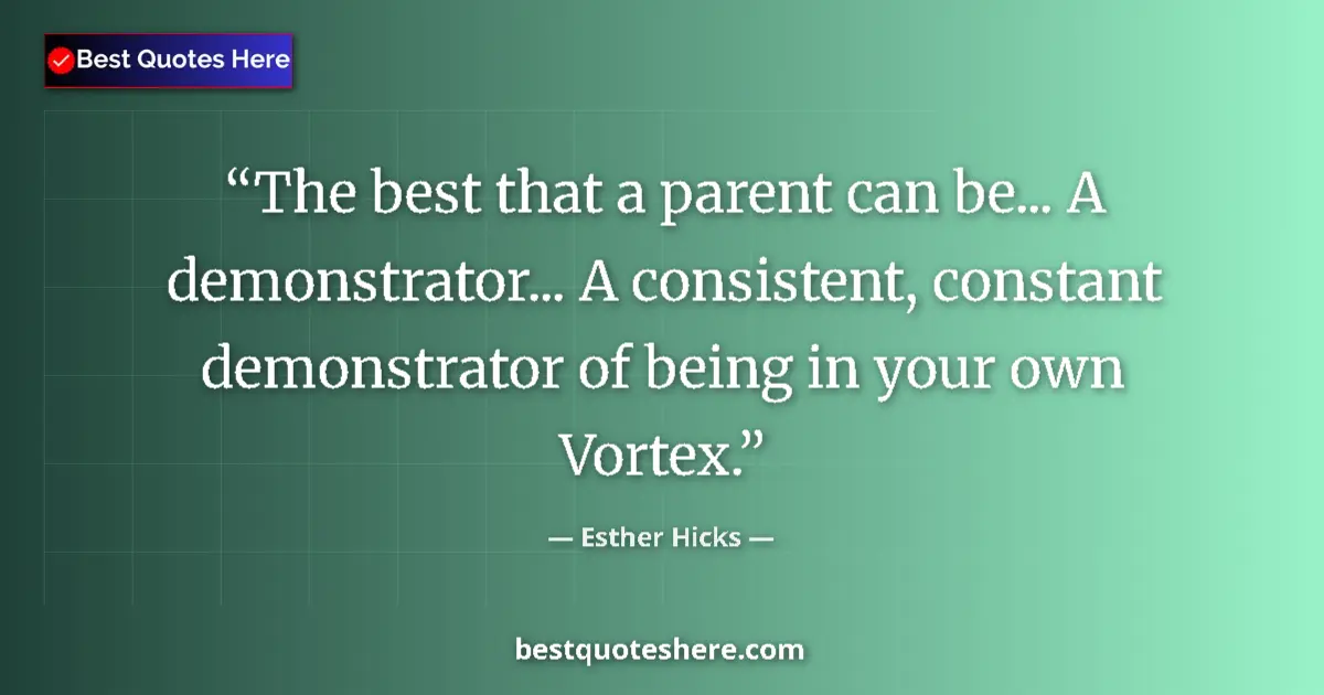 Quote by Esther Hicks: The best that a parent can be... A demonstrator... A consistent, constant demonstrator of being in y...