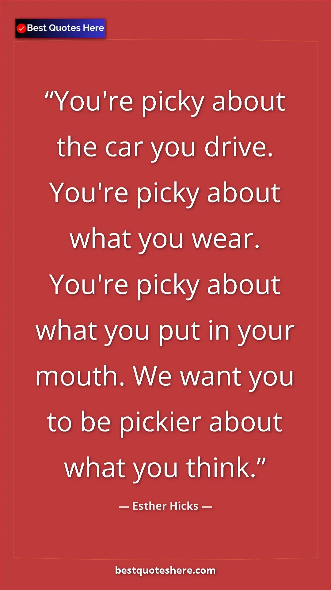 Pinterest quote poster by Esther Hicks: "You're picky about the car you drive. You're picky about..."